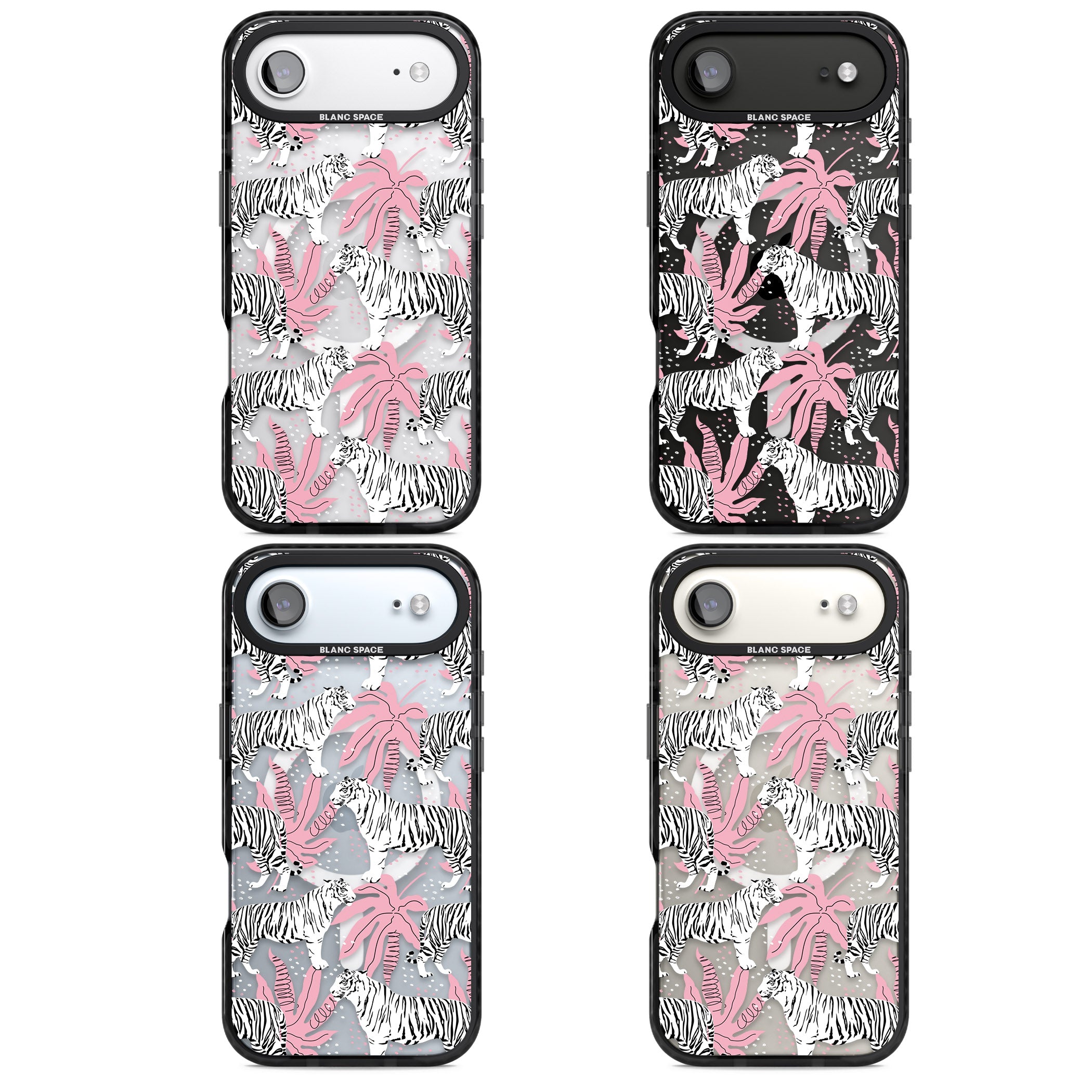 Pink & White Tropical Tigers iPhone 17 Air Impact Pro Black Phone Case APT Impact Protection
