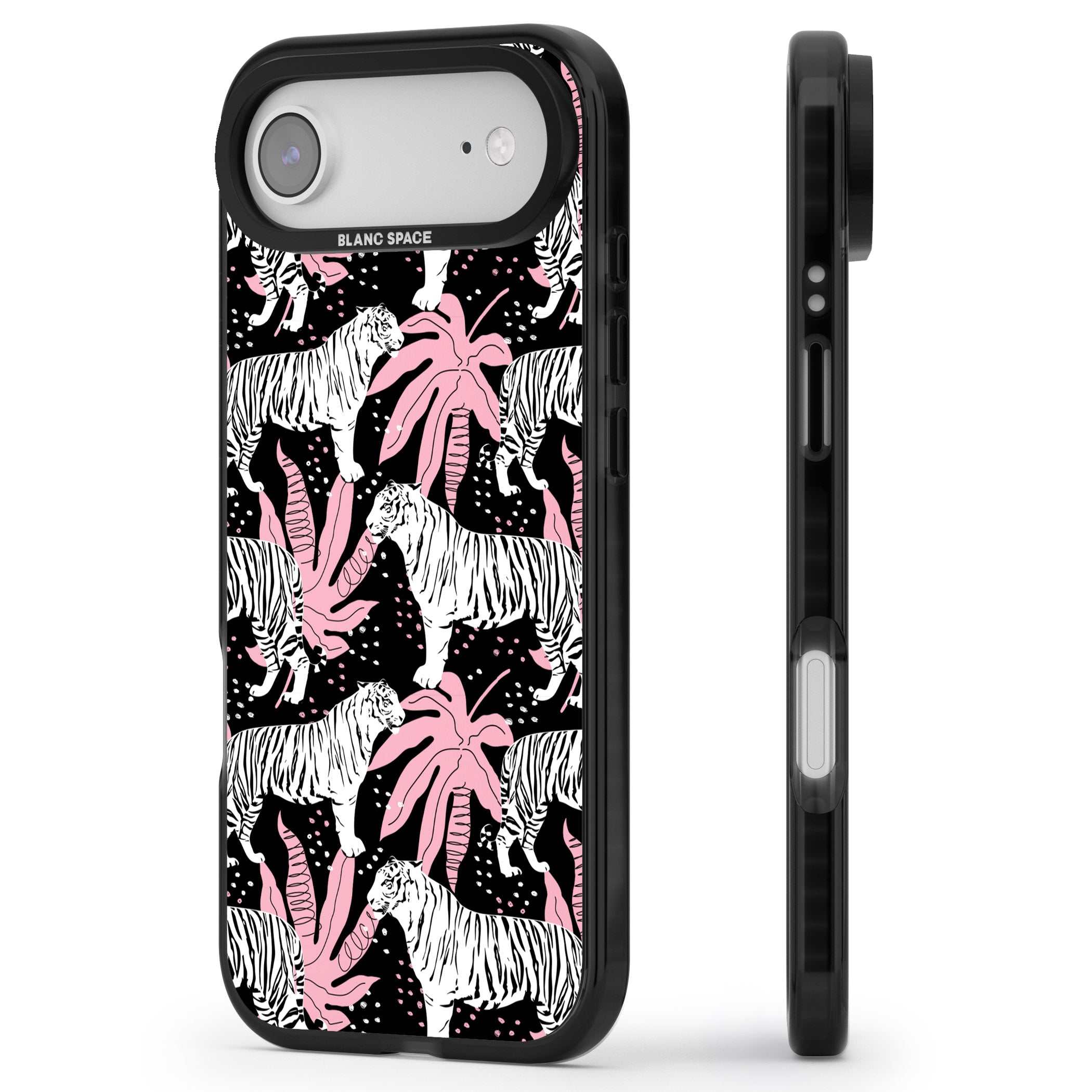 Pink Jungle Tiger iPhone 17 Air Impact Pro Black Phone Case Side Profile