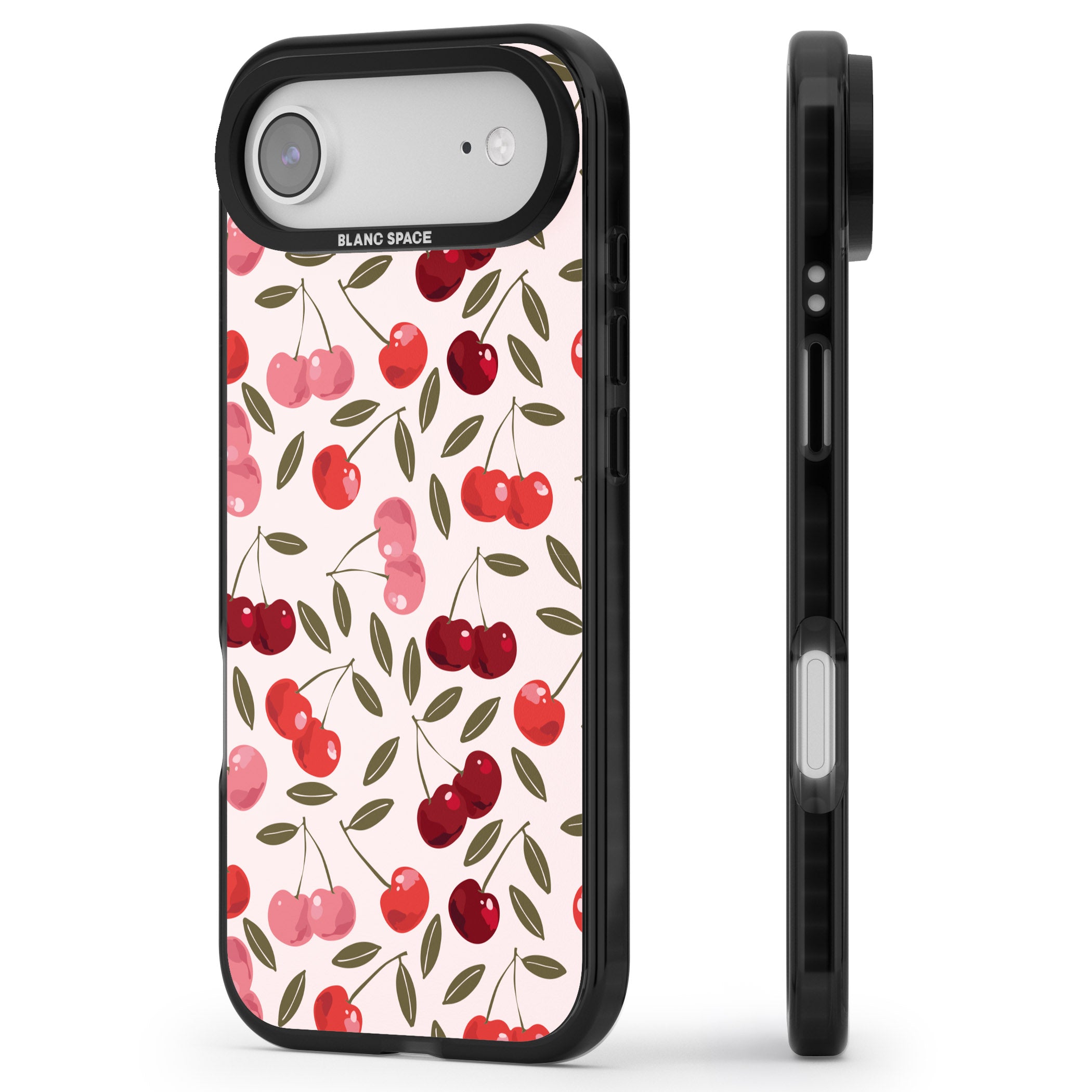 Fruity & Fun Patterns Cherries iPhone 17 Air Impact Pro Black Phone Case Side Profile