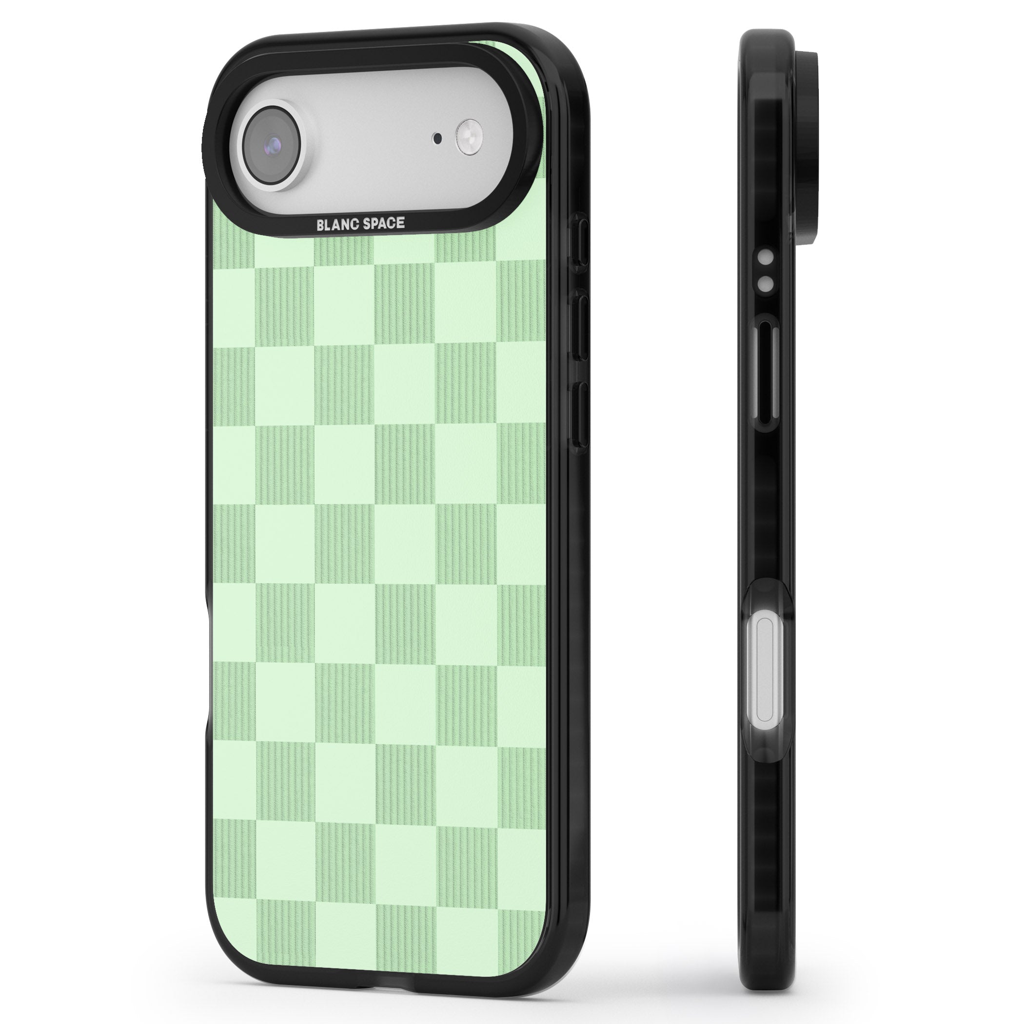 Seafoam Checkered iPhone 17 Air Impact Pro Black Phone Case Side Profile