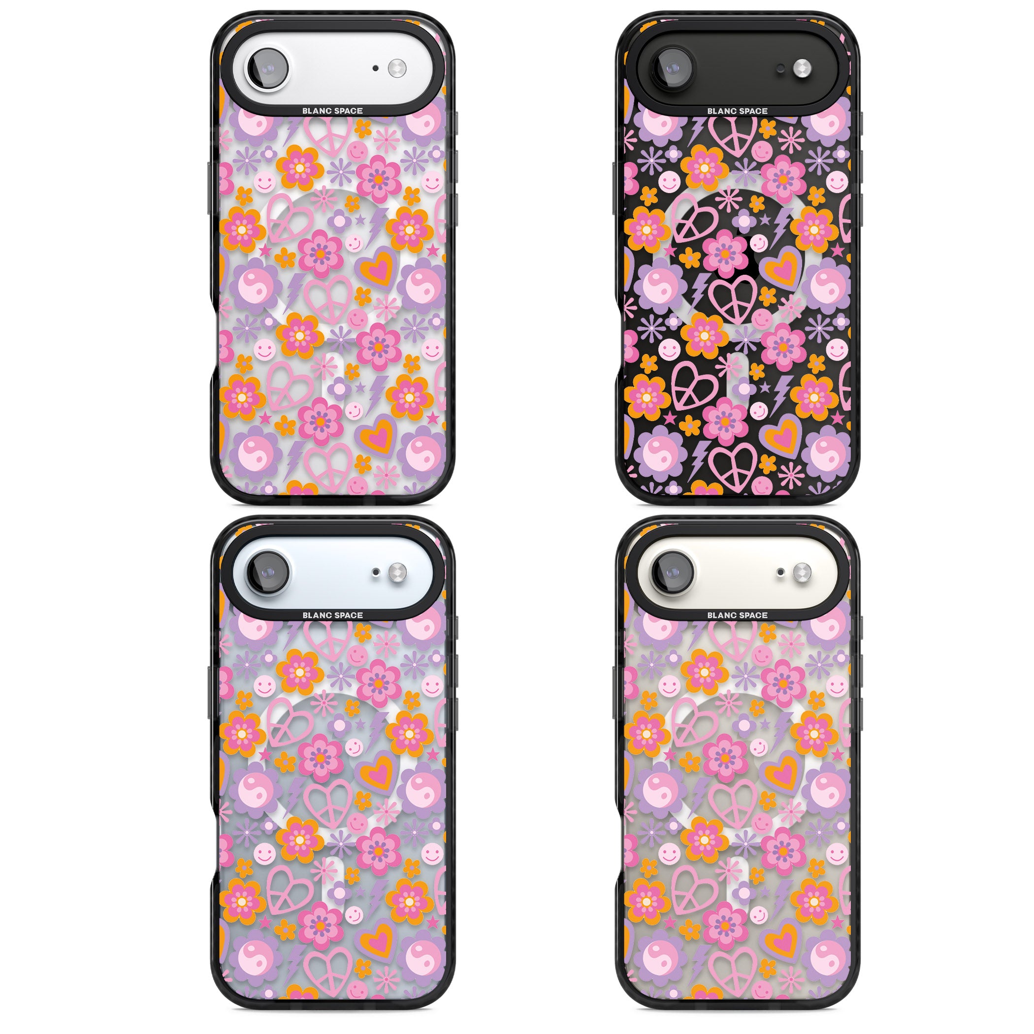 Peace, Love And Flowers Pattern iPhone 17 Air Impact Pro Black Phone Case APT Impact Protection