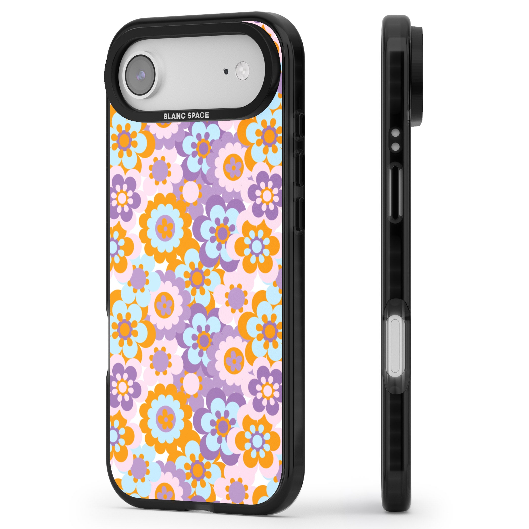 Flower Power Pattern iPhone 17 Air Impact Pro Black Phone Case Side Profile