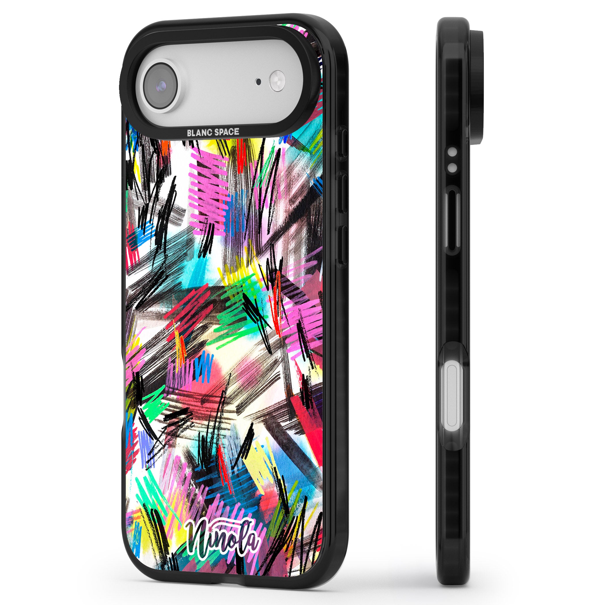Wild Strokes Rainbow iPhone 17 Air Impact Pro Black Phone Case Side Profile