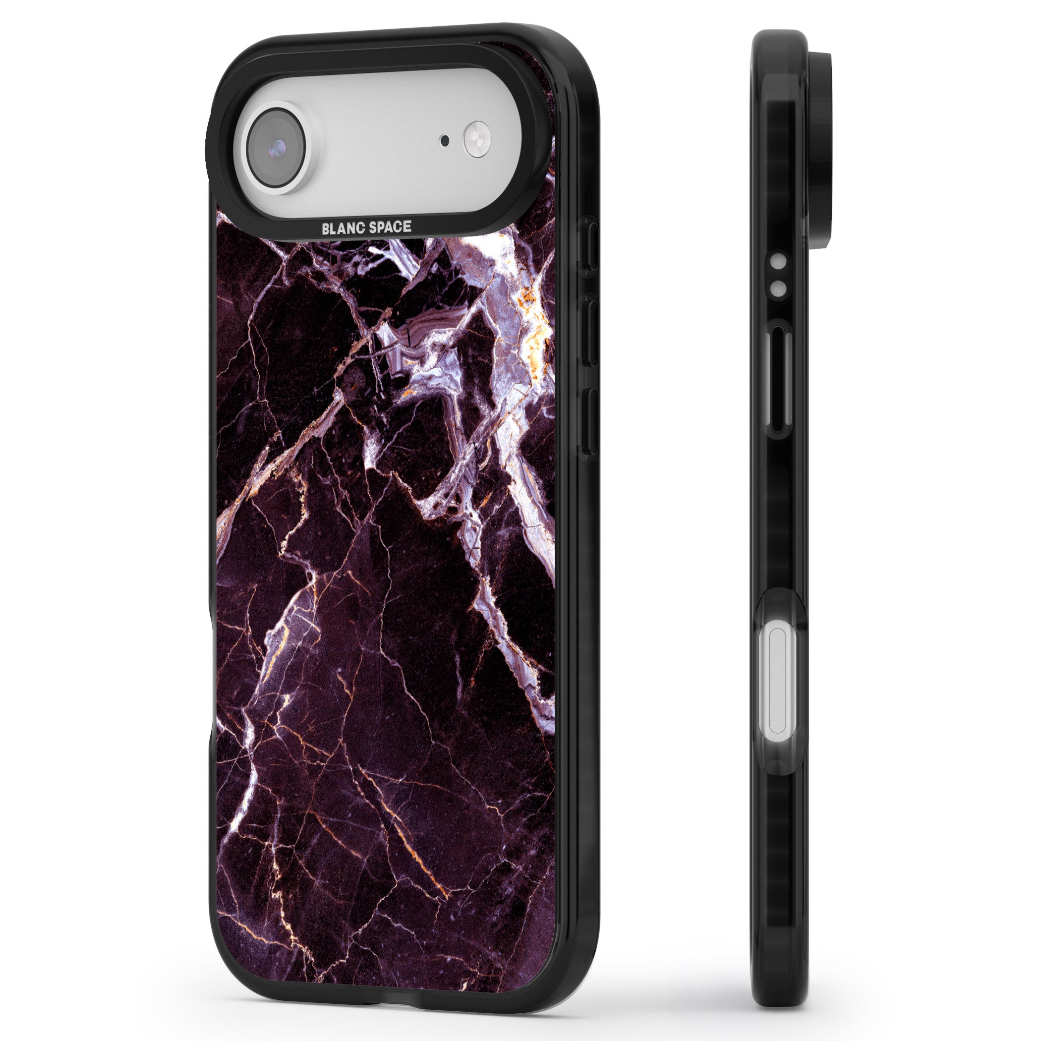 Violet Shatter Marble iPhone 17 Air Impact Pro Black Phone Case Side Profile