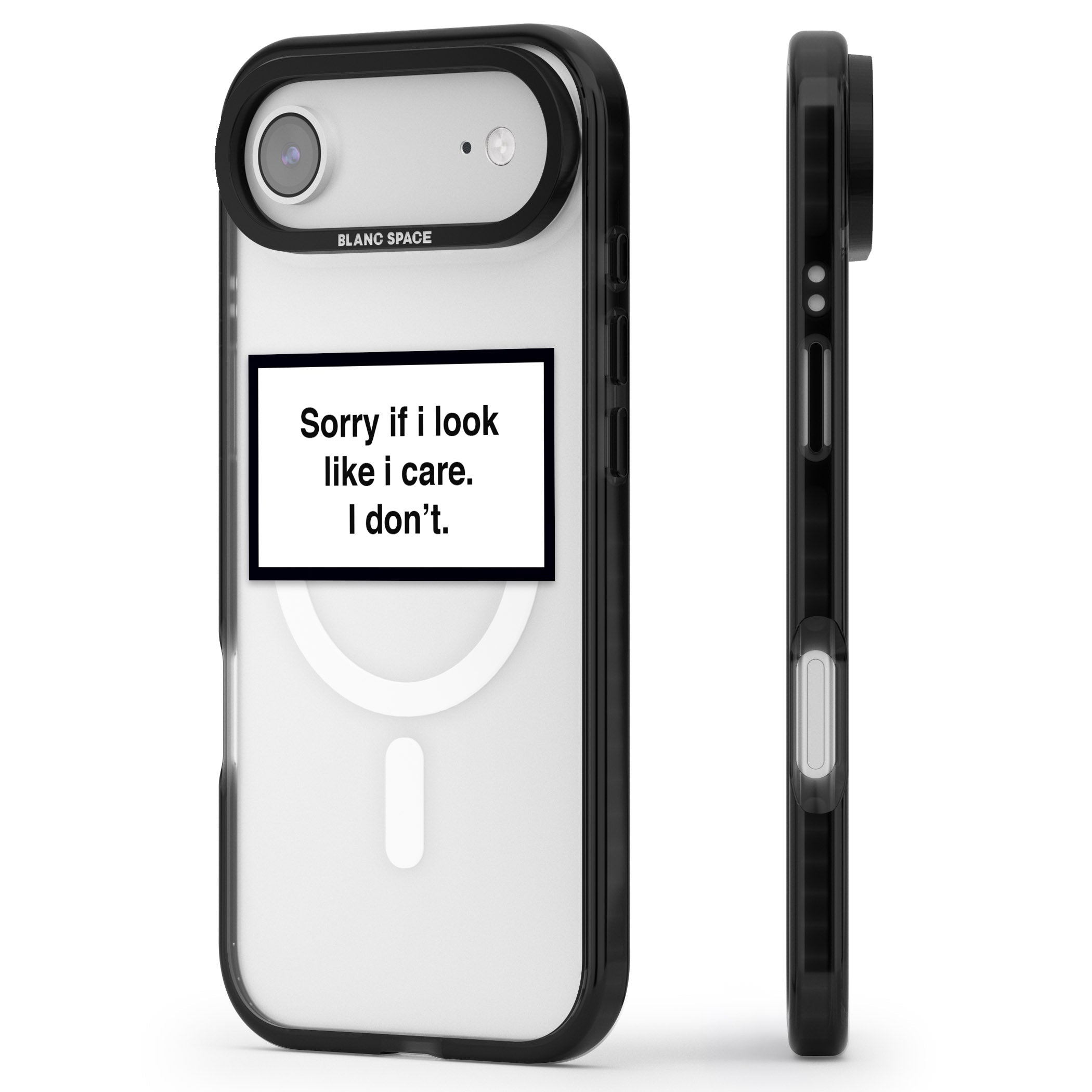 Sorry If I Look Like I Care iPhone 17 Air Impact Pro Black Phone Case Side Profile