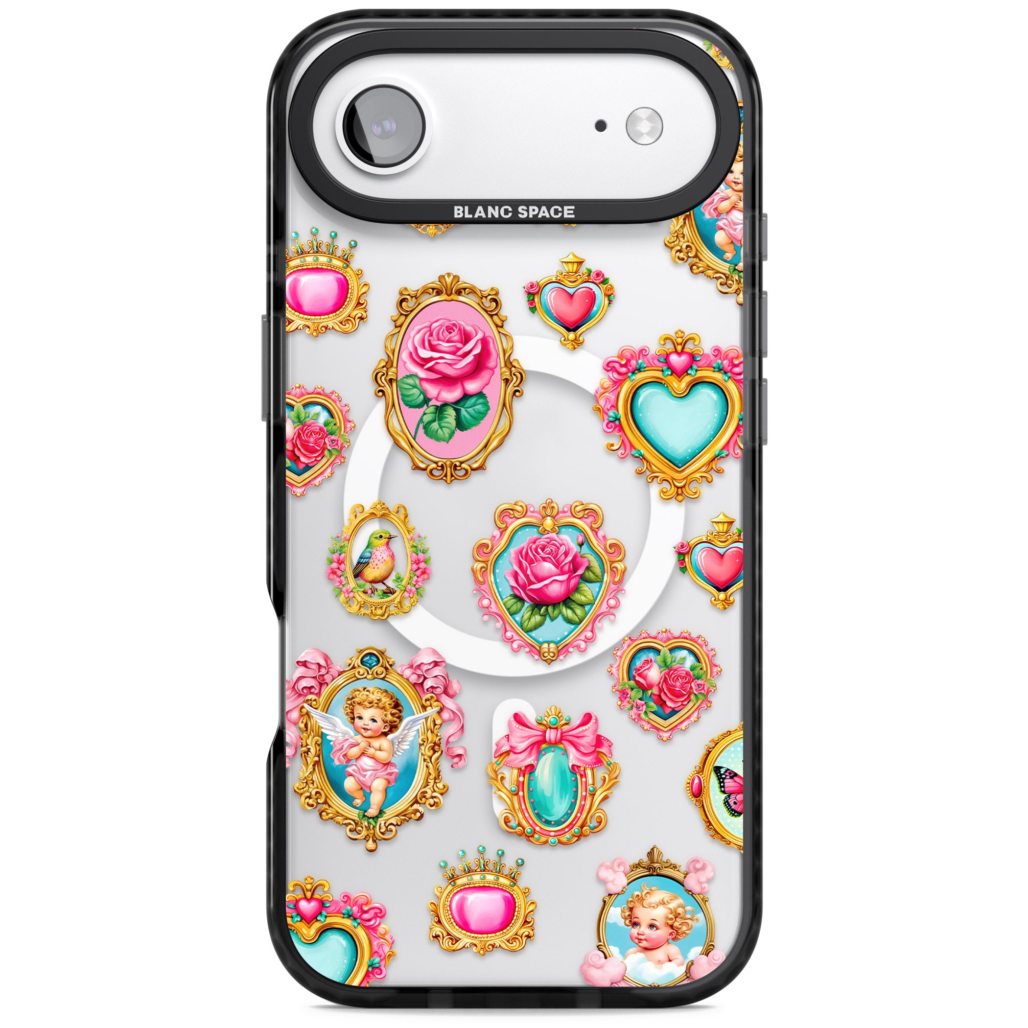 Angelcore Hearts Frames iPhone 17 Air Impact Pro Black Phone Case