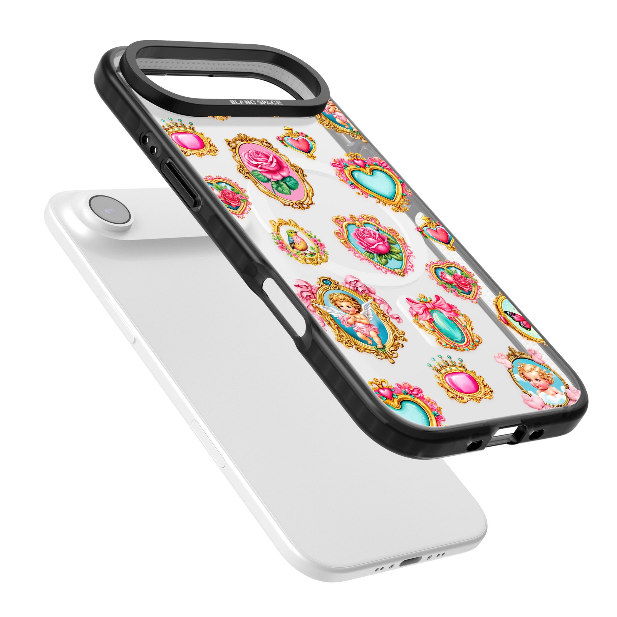 Angelcore Hearts Frames iPhone 17 Air Impact Pro Black Phone Case Colours