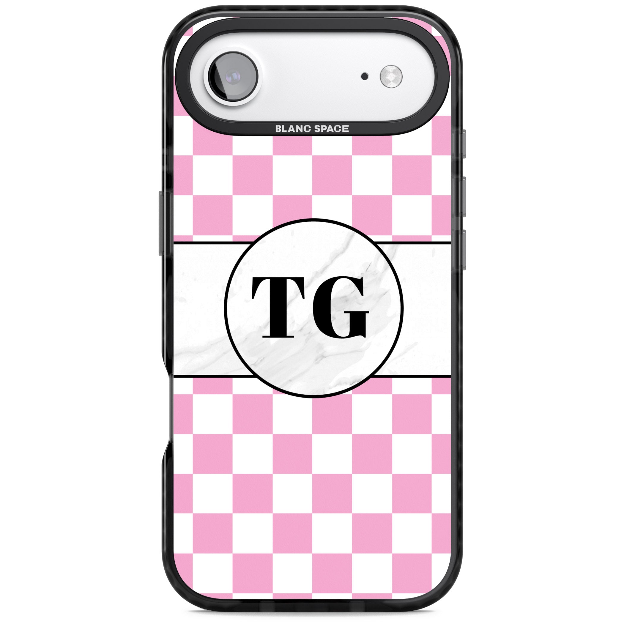 Personalised Monogrammed Pink Check iPhone 17 Air Impact Pro Black Phone Case