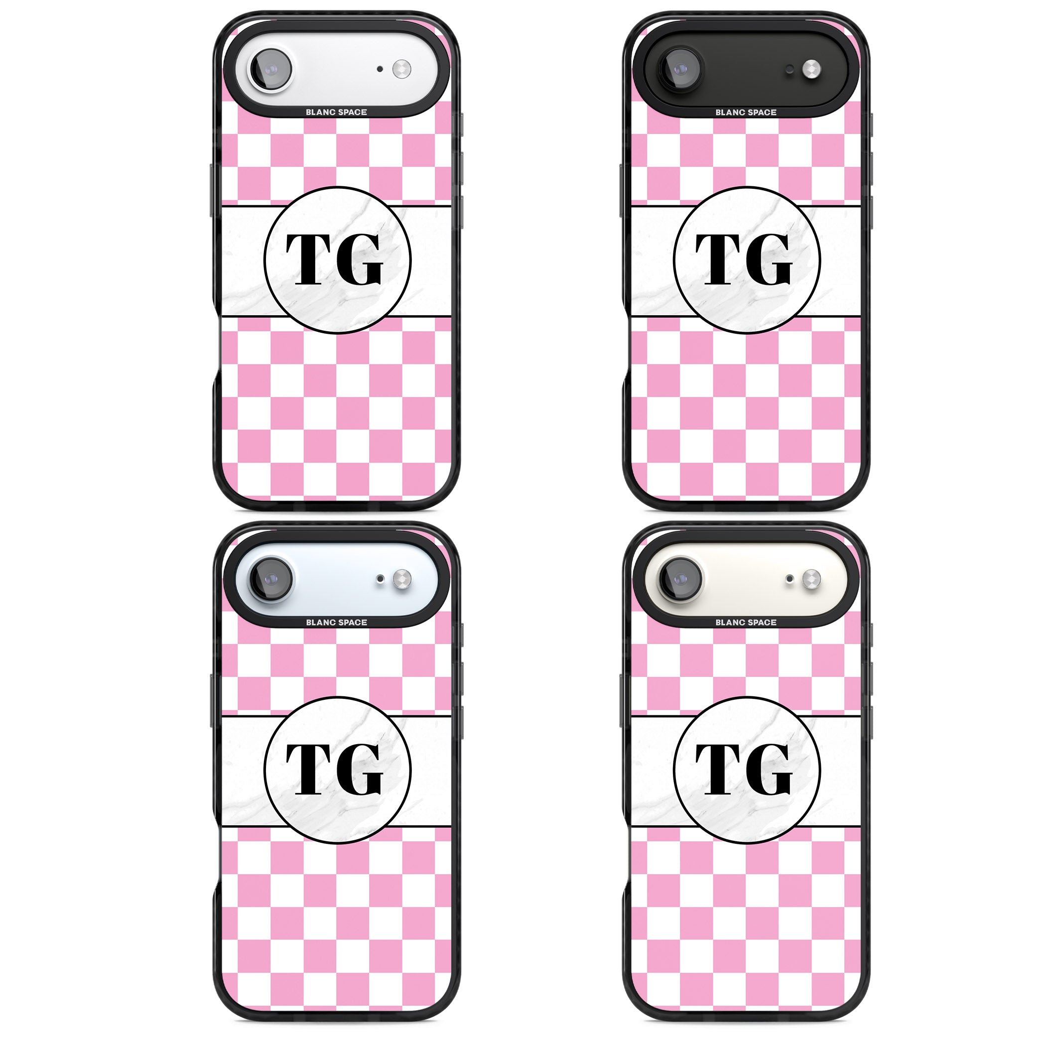 Personalised Monogrammed Pink Check iPhone 17 Air Impact Pro Black Phone Case APT Impact Protection