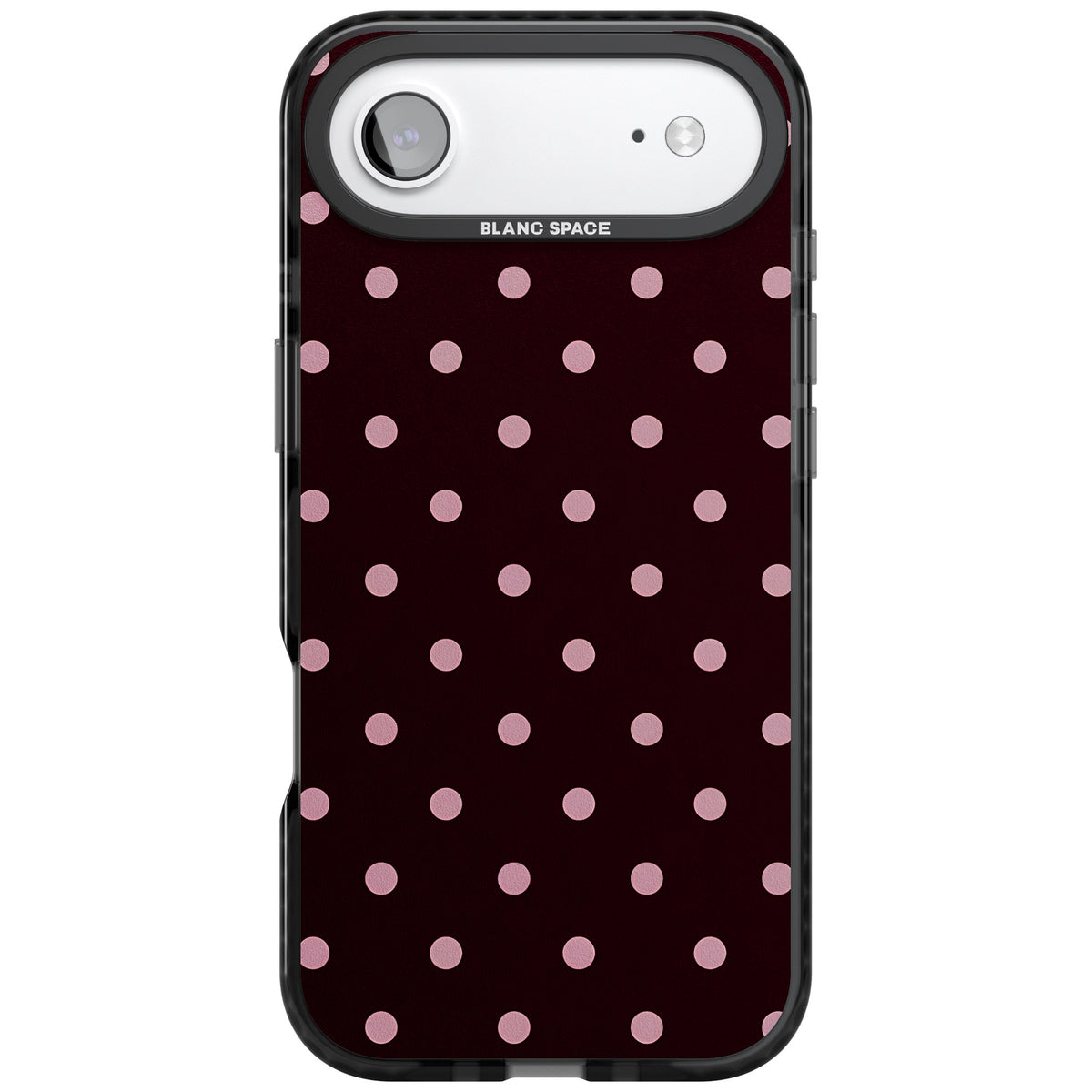 Merlot Dots polka dot iPhone case featuring dusty pink spots on a deep burgundy background in a retro grid iPhone Air / iPhone 17 Air Impact Pro Black Phone Case front