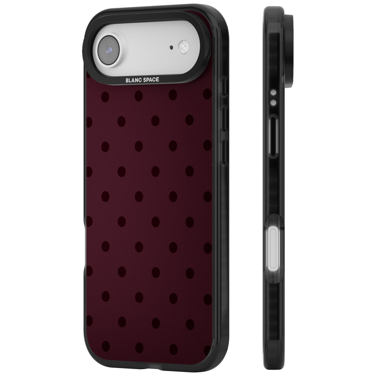 Burgundy Polka Dot minimalist iPhone case featuring black polka dots on a deep burgundy wine red background iPhone Air / iPhone 17 Air Impact Pro Black Phone Case side