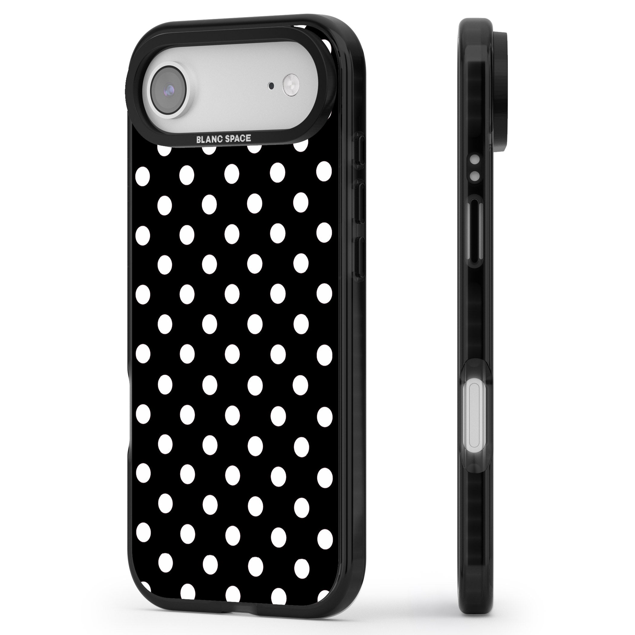 Designer Chic Black Polka Dot iPhone 17 Air Impact Pro Black Phone Case Side Profile