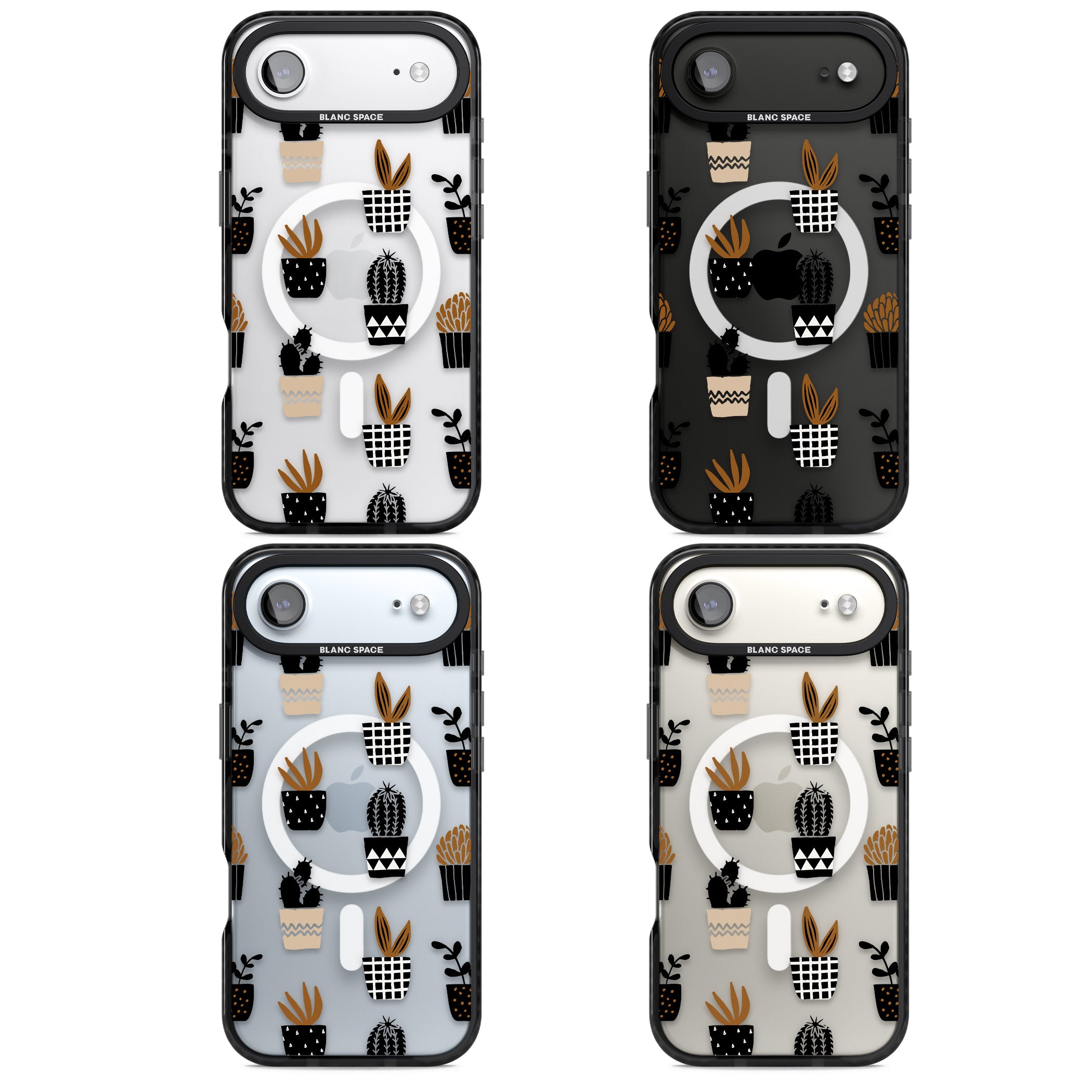 Large Mixed Plants Pattern Clear iPhone 17 Air Impact Pro Black Phone Case APT Impact Protection