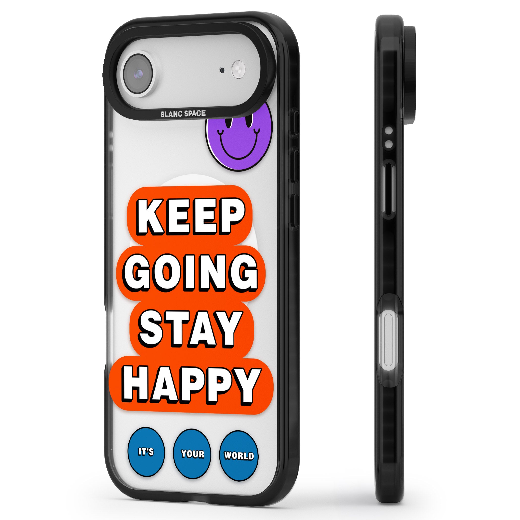Keep Going Stay Happy iPhone 17 Air Impact Pro Black Phone Case Side Profile