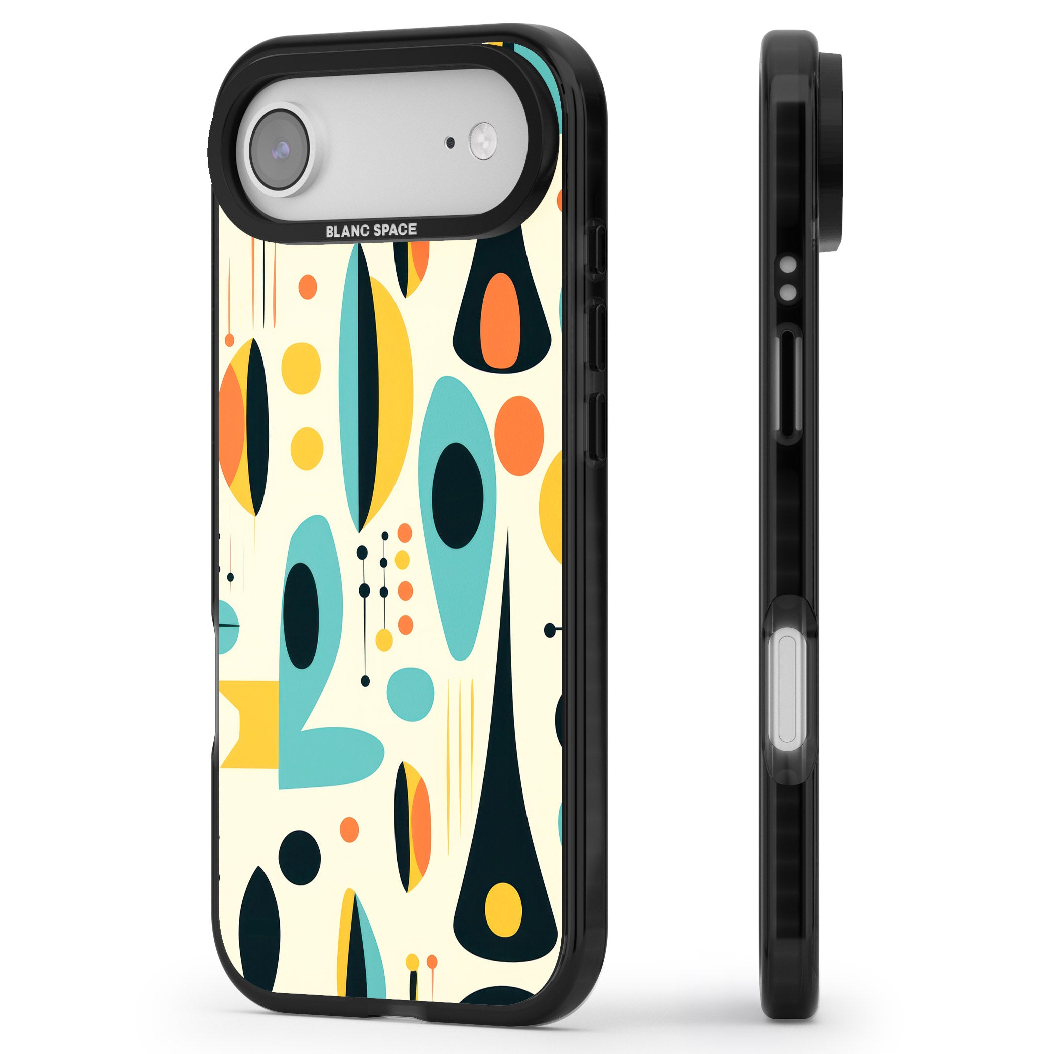 Mid Century Atomic Pattern iPhone 17 Air Impact Pro Black Phone Case Side Profile