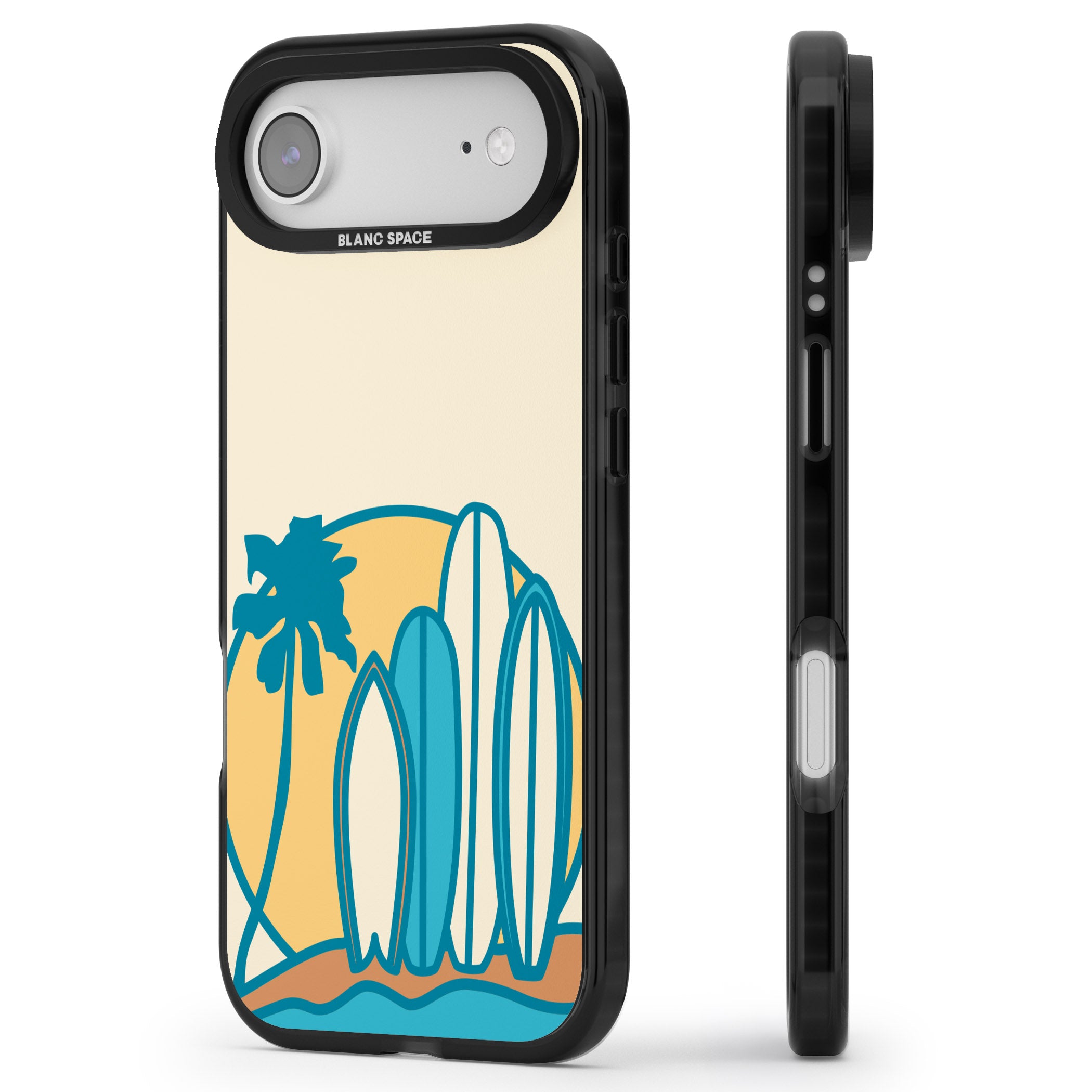 Coastal Surf Vibes iPhone 17 Air Impact Pro Black Phone Case Side Profile