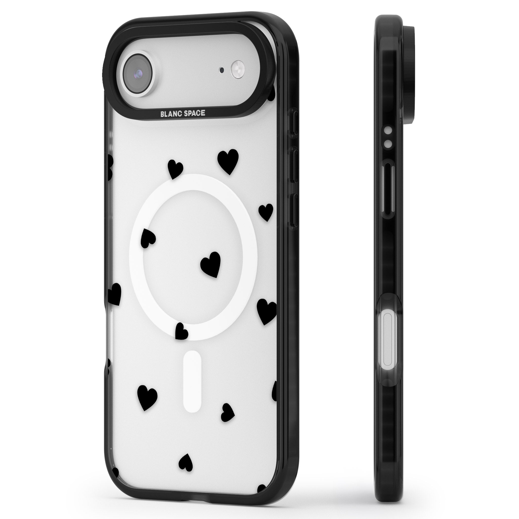 Black Hearts iPhone 17 Air Impact Pro Black Phone Case Side Profile