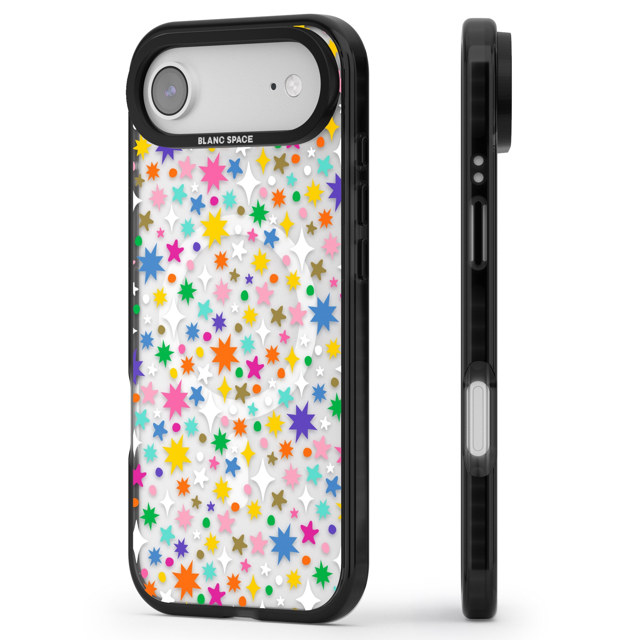Rainbow Starburst iPhone 17 Air Impact Pro Black Phone Case Side Profile