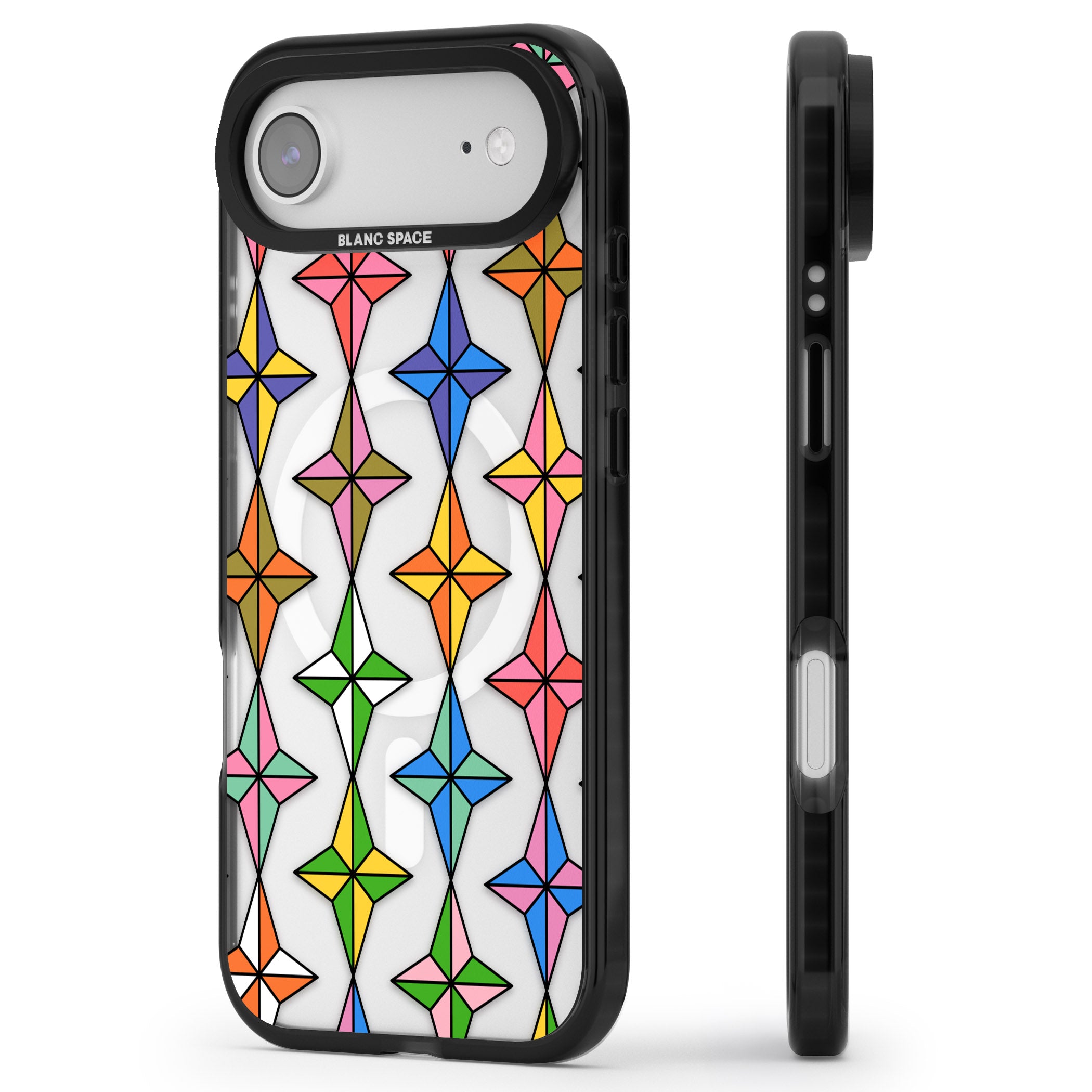 Multi Colour Stars Pattern iPhone 17 Air Impact Pro Black Phone Case Side Profile