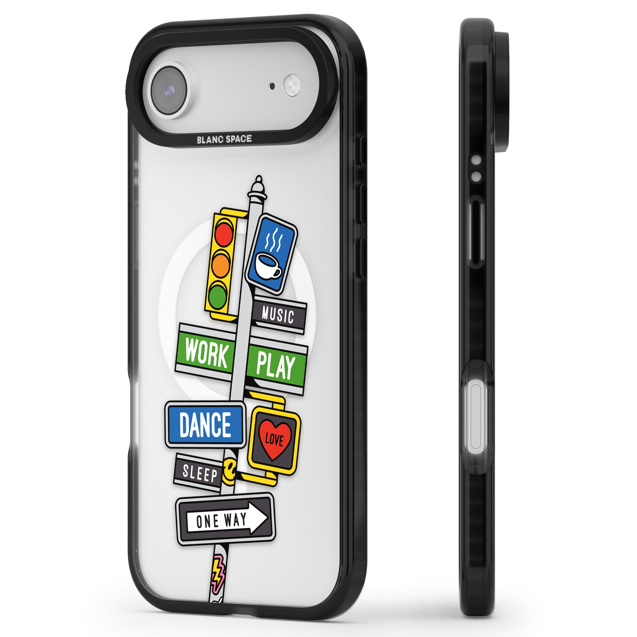 Mood Street Signs iPhone 17 Air Impact Pro Black Phone Case Side Profile