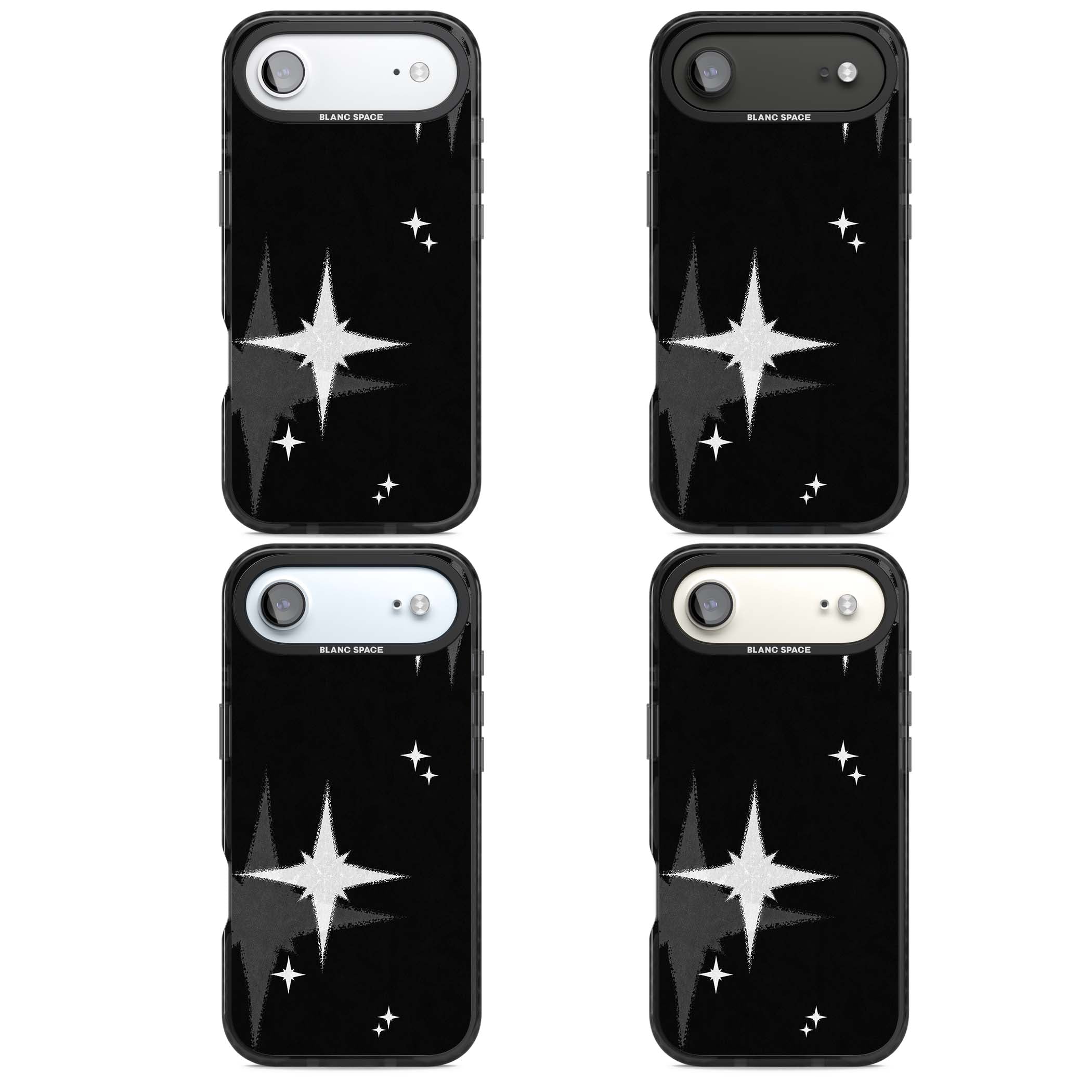 Black Sparkle celestial iPhone case featuring white sparkle stars on a black night sky background | Black Impact Magsafe case for iPhone Air
