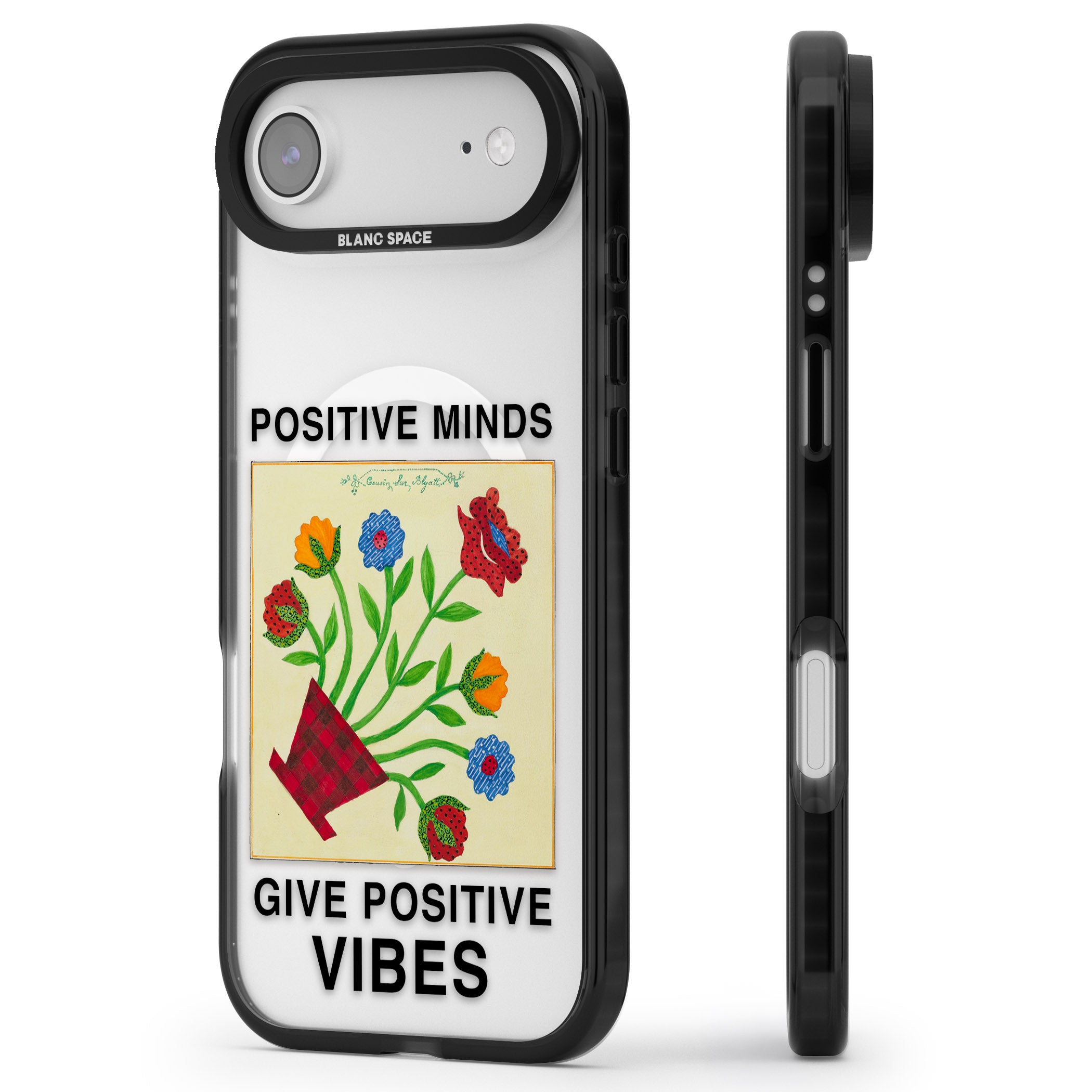 Positive Minds Give Positive Vibes iPhone 17 Air Impact Pro Black Phone Case Side Profile