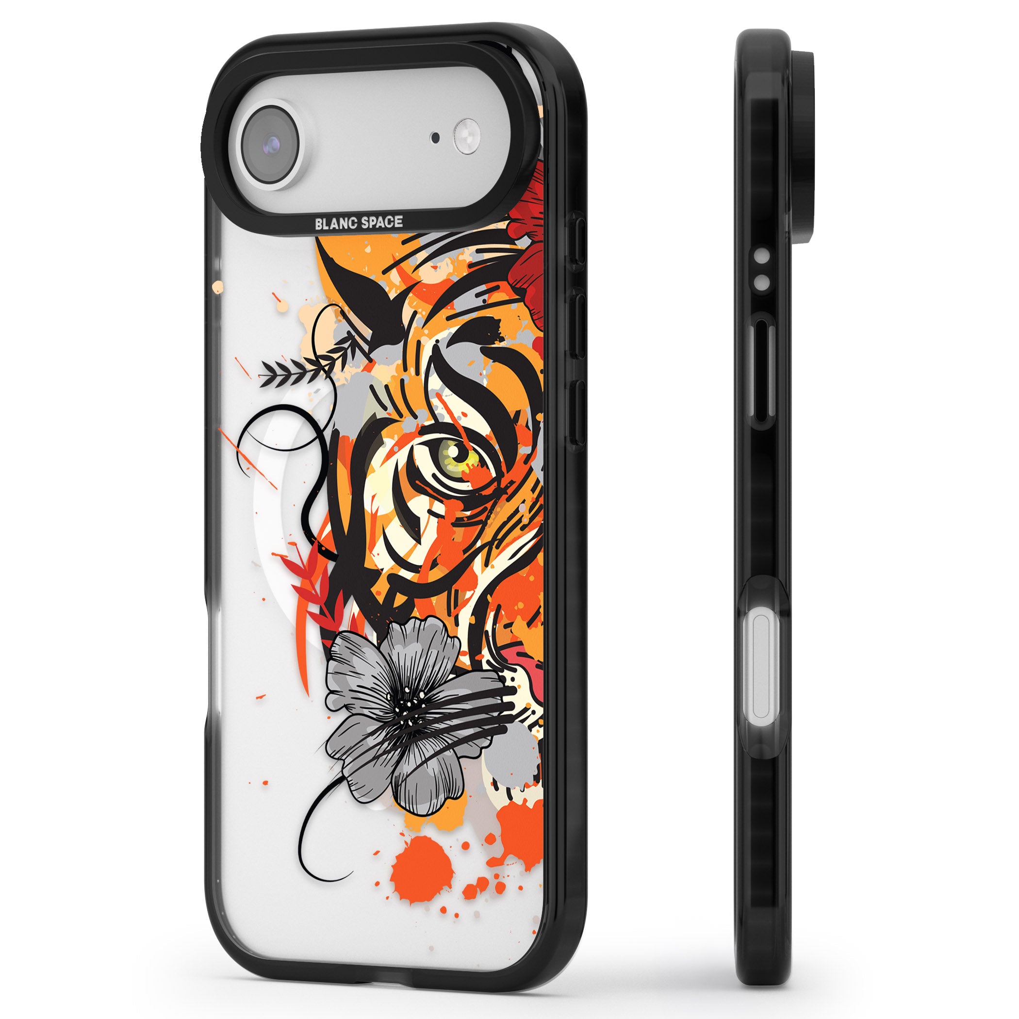 Sugar Skull Tiger iPhone 17 Air Impact Pro Black Phone Case Side Profile