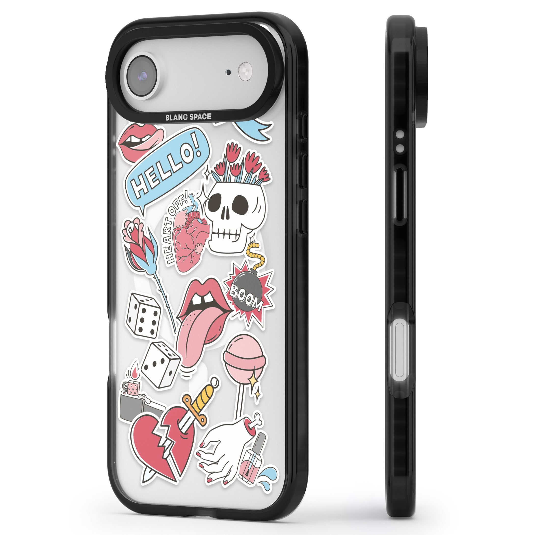 Skull & Flowers Stickers iPhone 17 Air Impact Pro Black Phone Case Side Profile