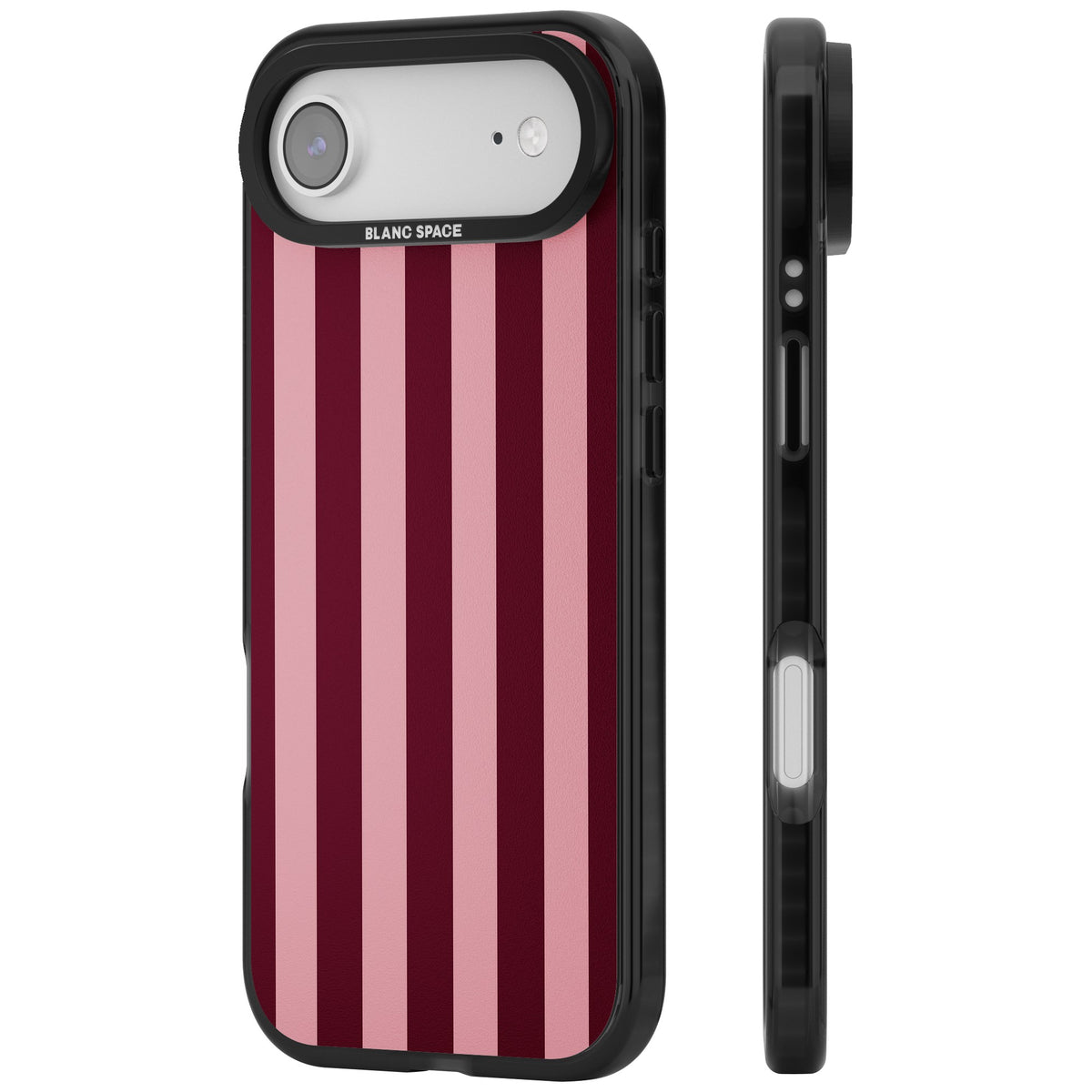 Bordeaux Belle preppy iPhone case featuring bold vertical stripes in burgundy and soft blush pink iPhone Air / iPhone 17 Air Impact Pro Black Phone Case side