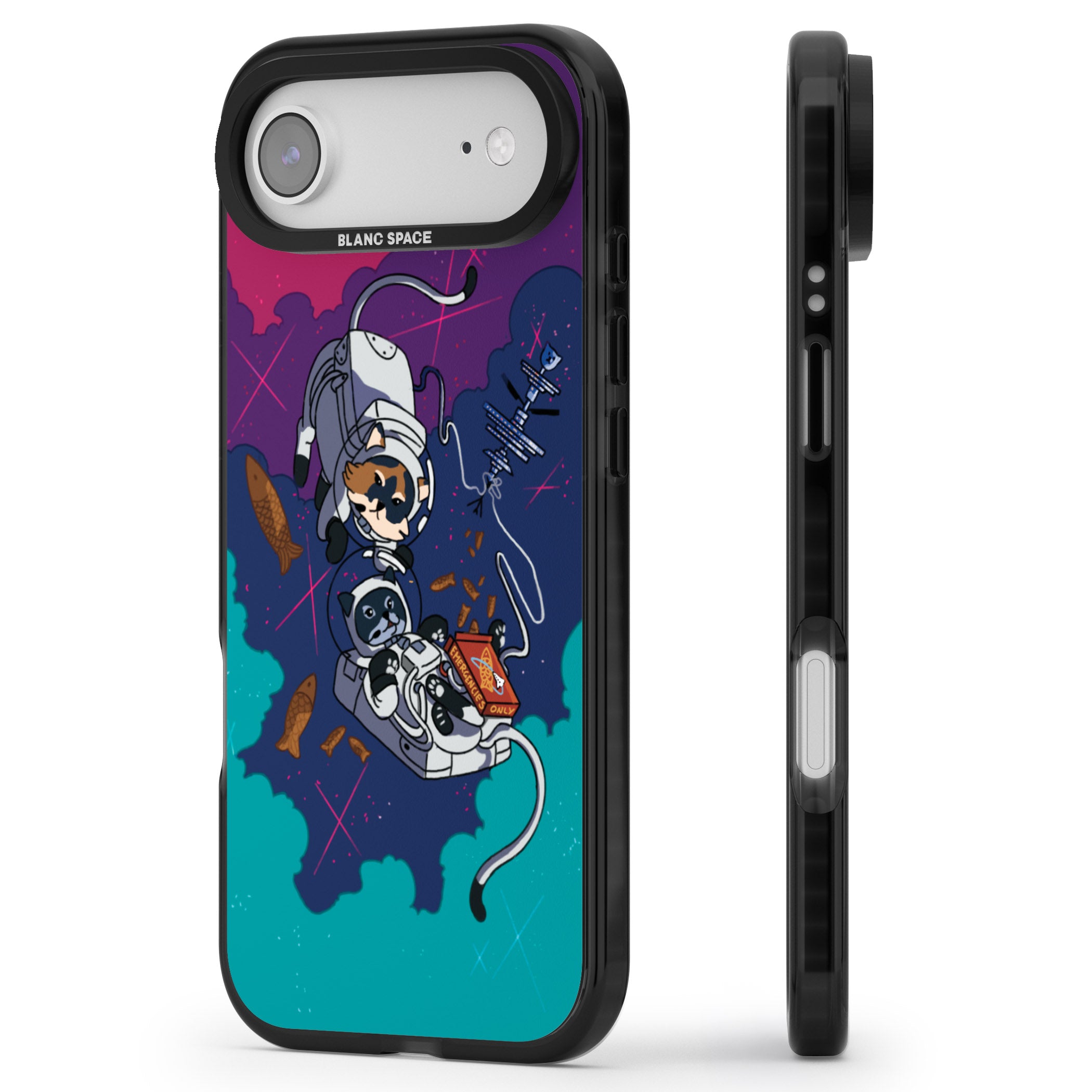 Cats In Space iPhone 17 Air Impact Pro Black Phone Case Side Profile