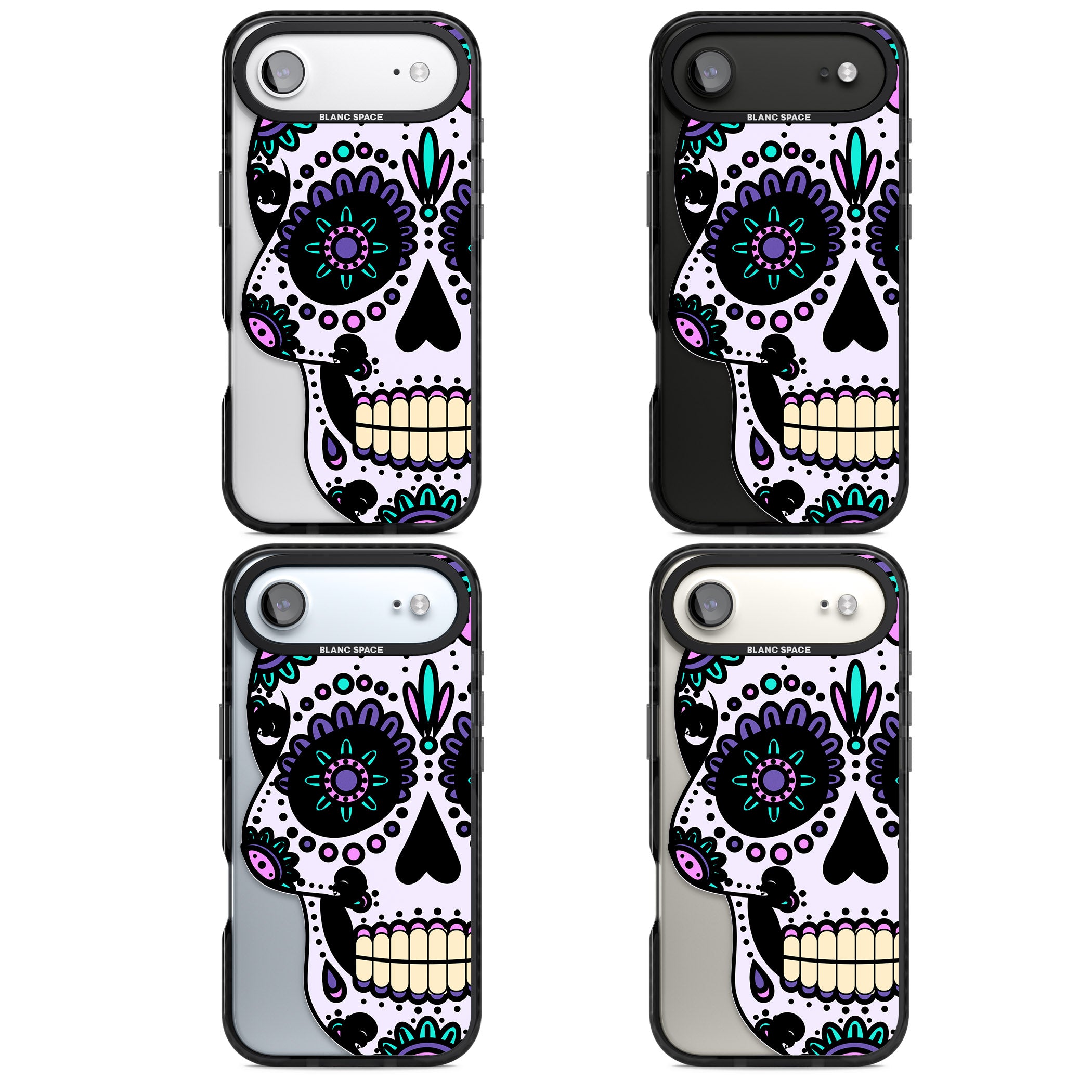 Violet Sugar Skull iPhone 17 Air Impact Pro Black Phone Case APT Impact Protection