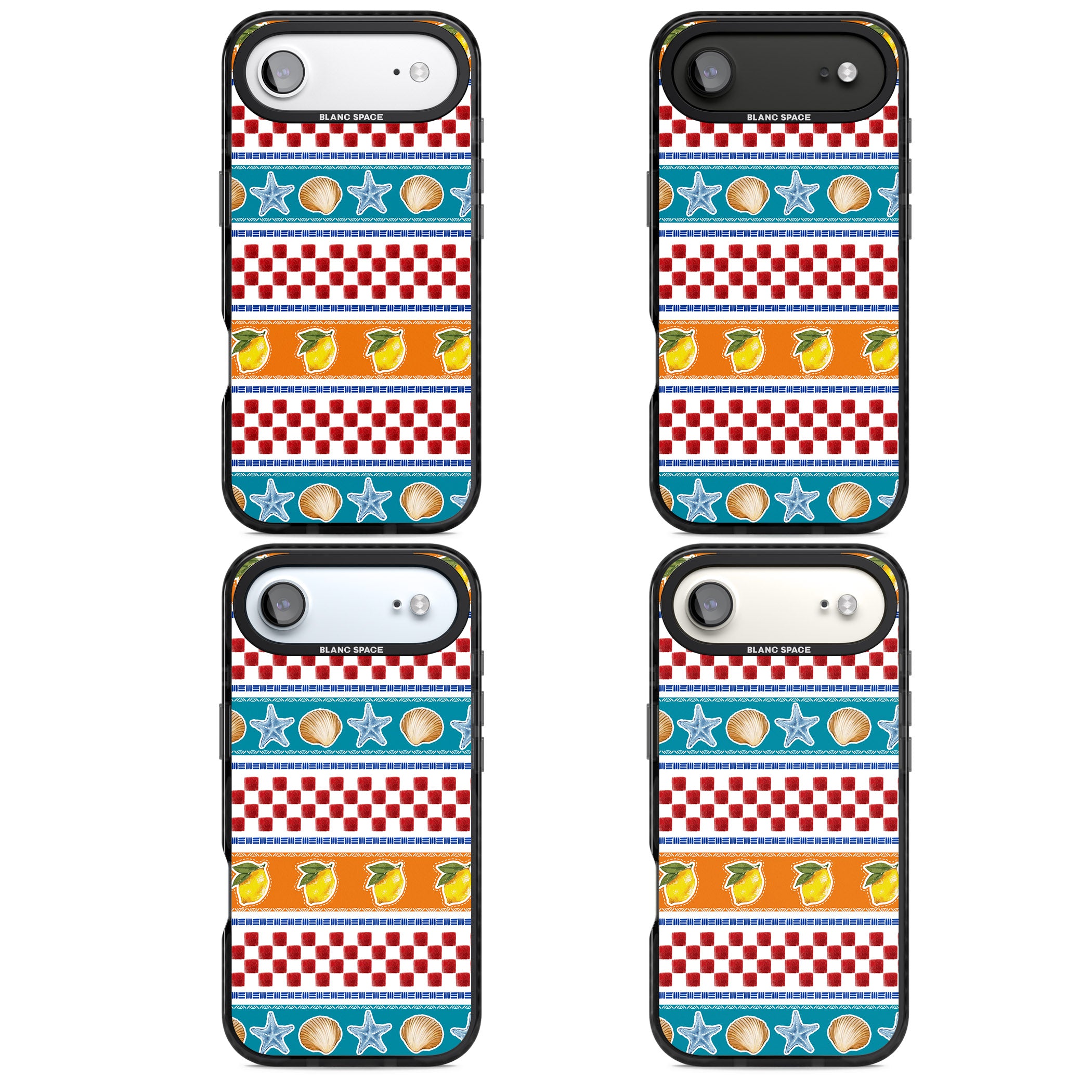 Coastal Italian Check Pattern iPhone 17 Air Impact Pro Black Phone Case APT Impact Protection