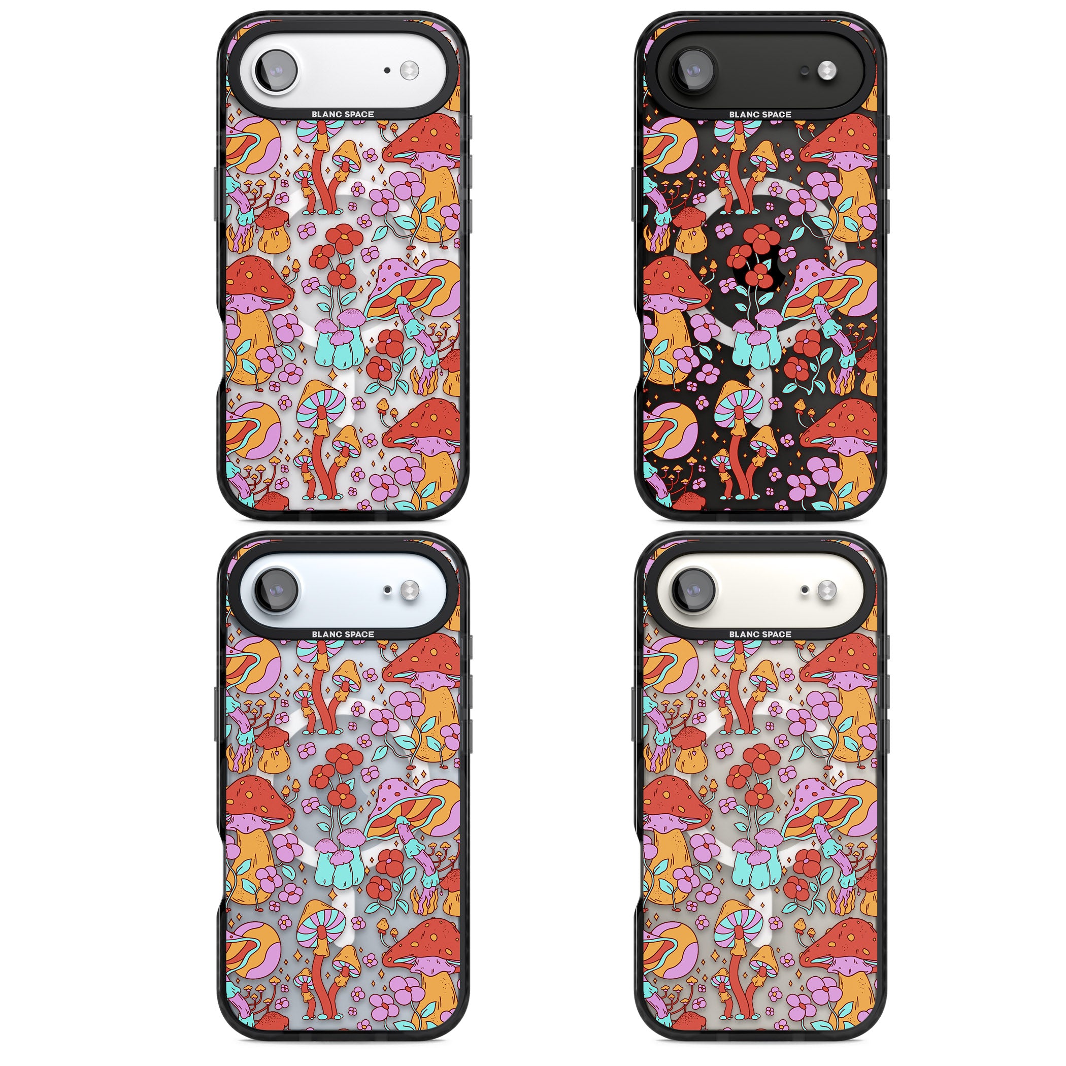 Psychedelic Flowers & Mushrooms iPhone 17 Air Impact Pro Black Phone Case APT Impact Protection
