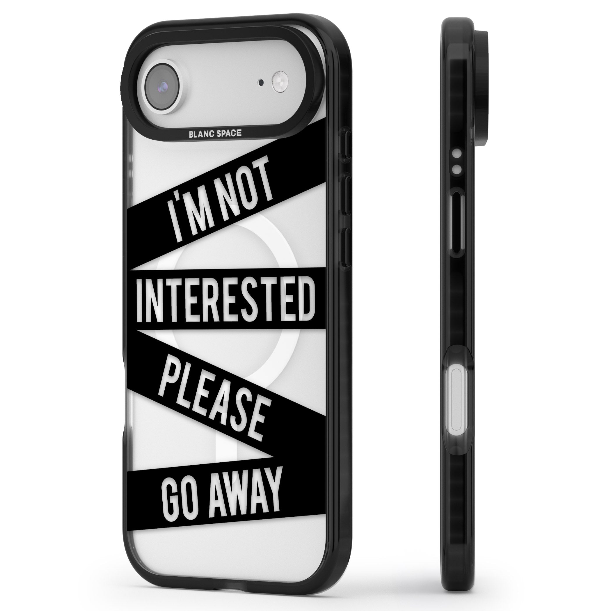 Not Interested Warning iPhone 17 Air Impact Pro Black Phone Case Side Profile
