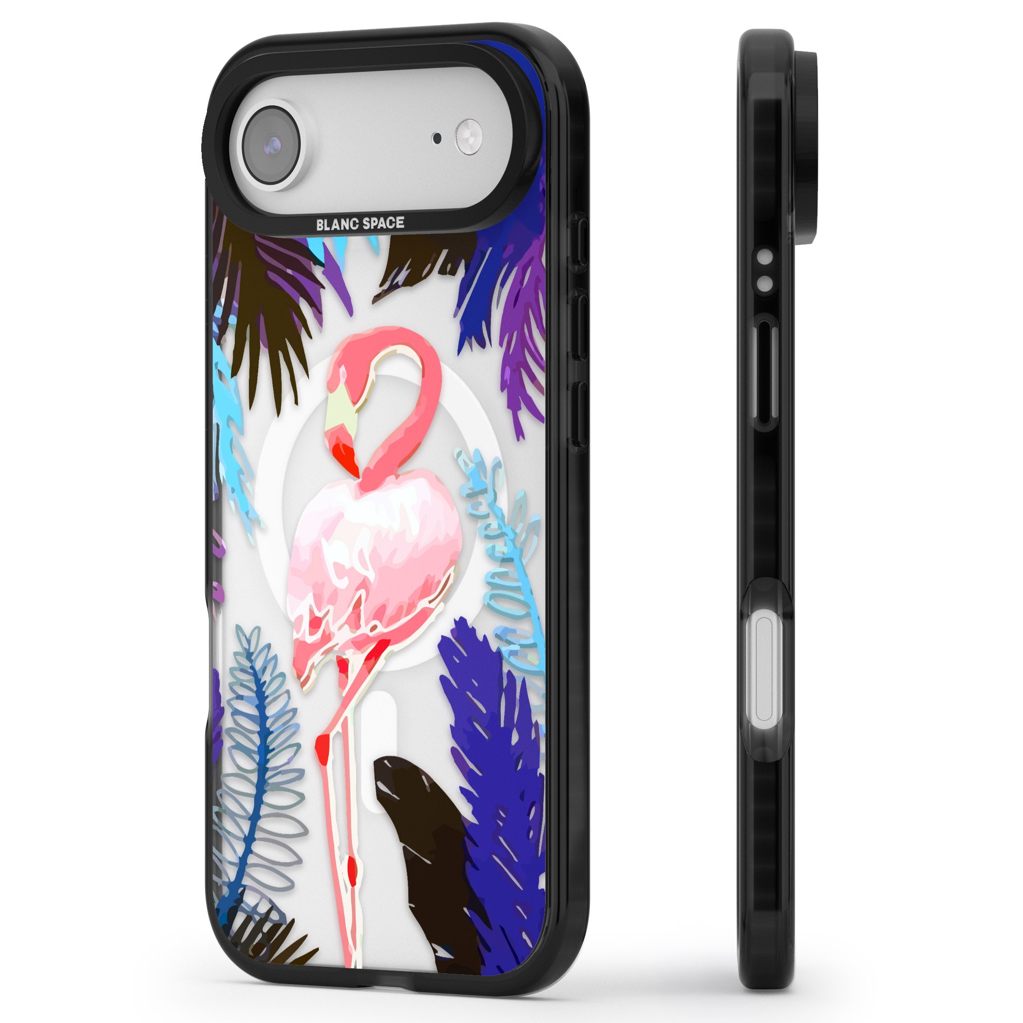 Tropical Flamingo iPhone 17 Air Impact Pro Black Phone Case Side Profile