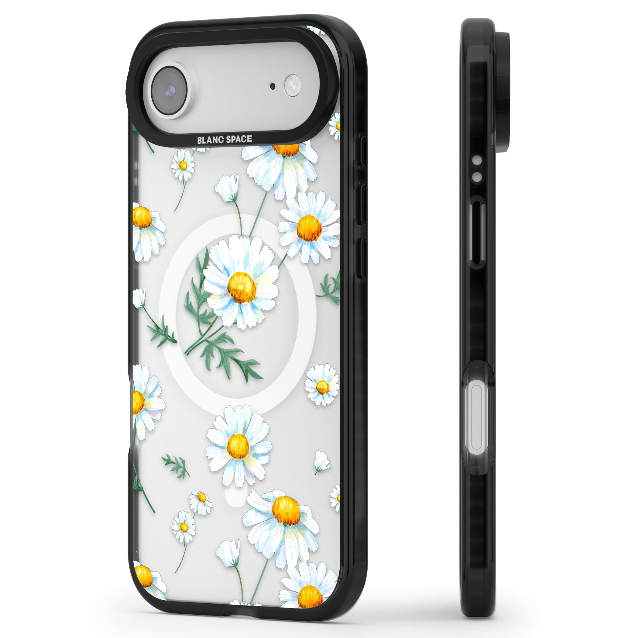Vintage Painted Daisies iPhone 17 Air Impact Pro Black Phone Case Side Profile
