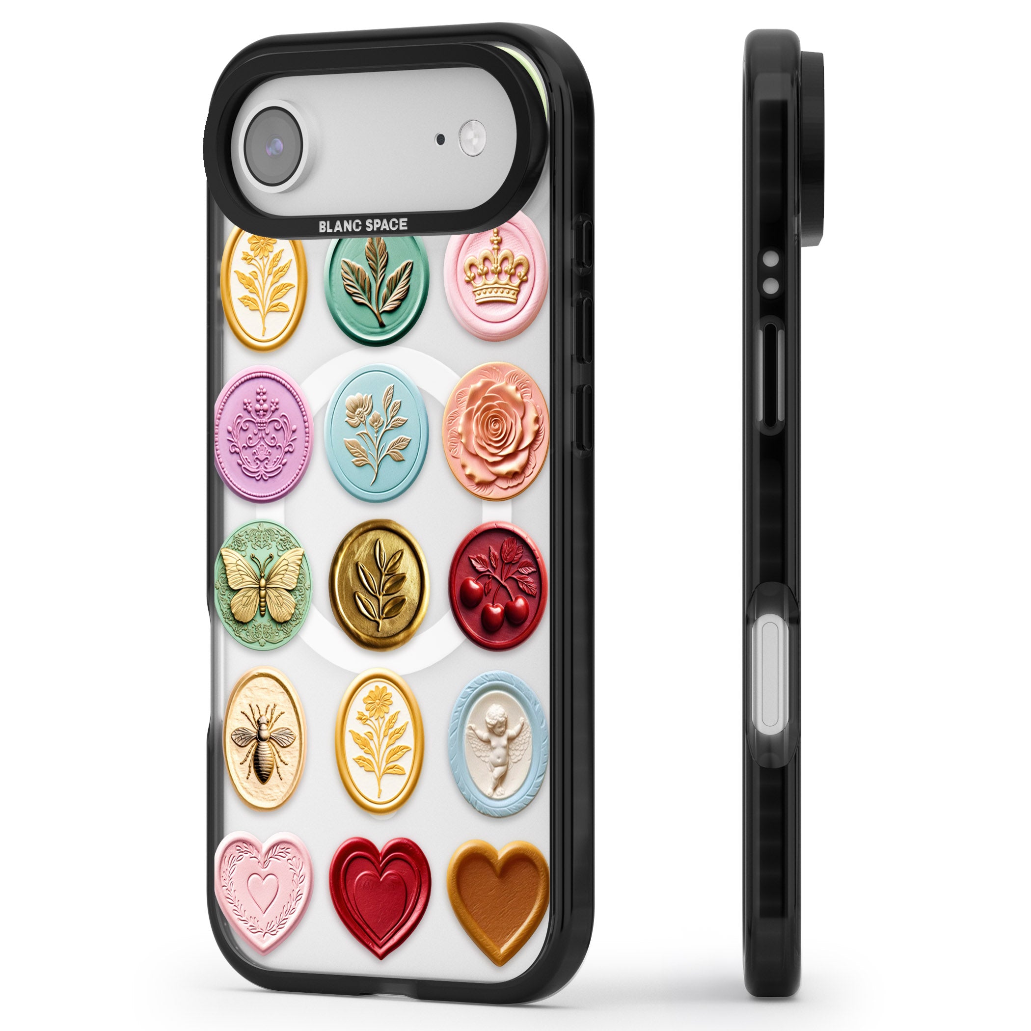 Vintage Wax Seal Pattern iPhone 17 Air Impact Pro Black Phone Case Side Profile