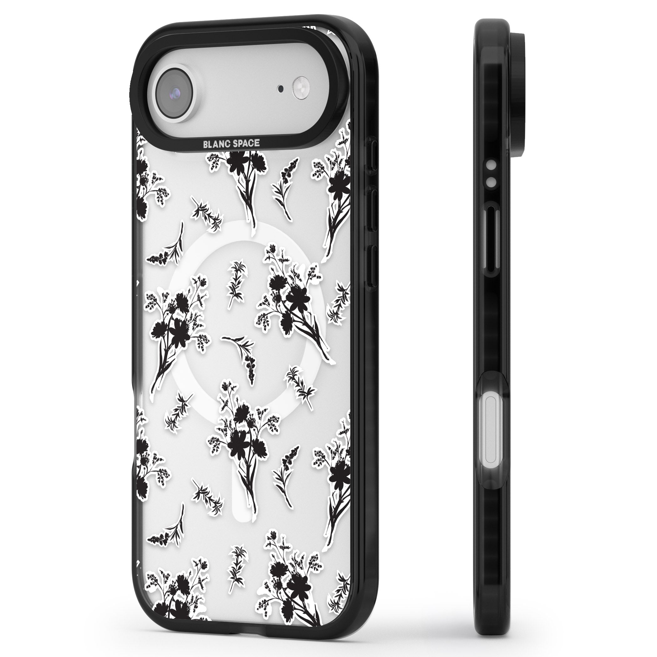 Black Sticker Wildflowers iPhone 17 Air Impact Pro Black Phone Case Side Profile