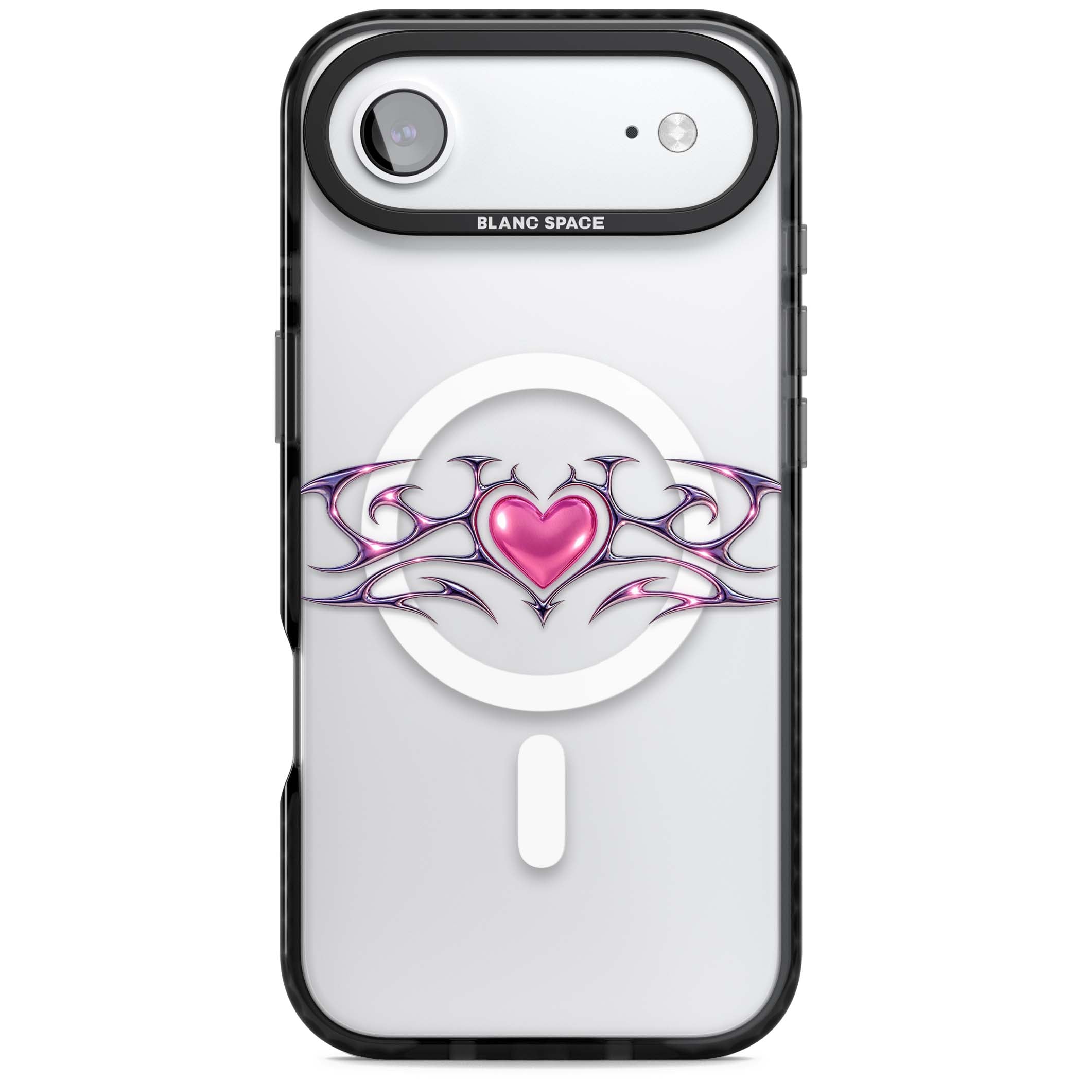 Pink Chrome Heart y2k iPhone case | Black Impact Magsafe case for iPhone Air
