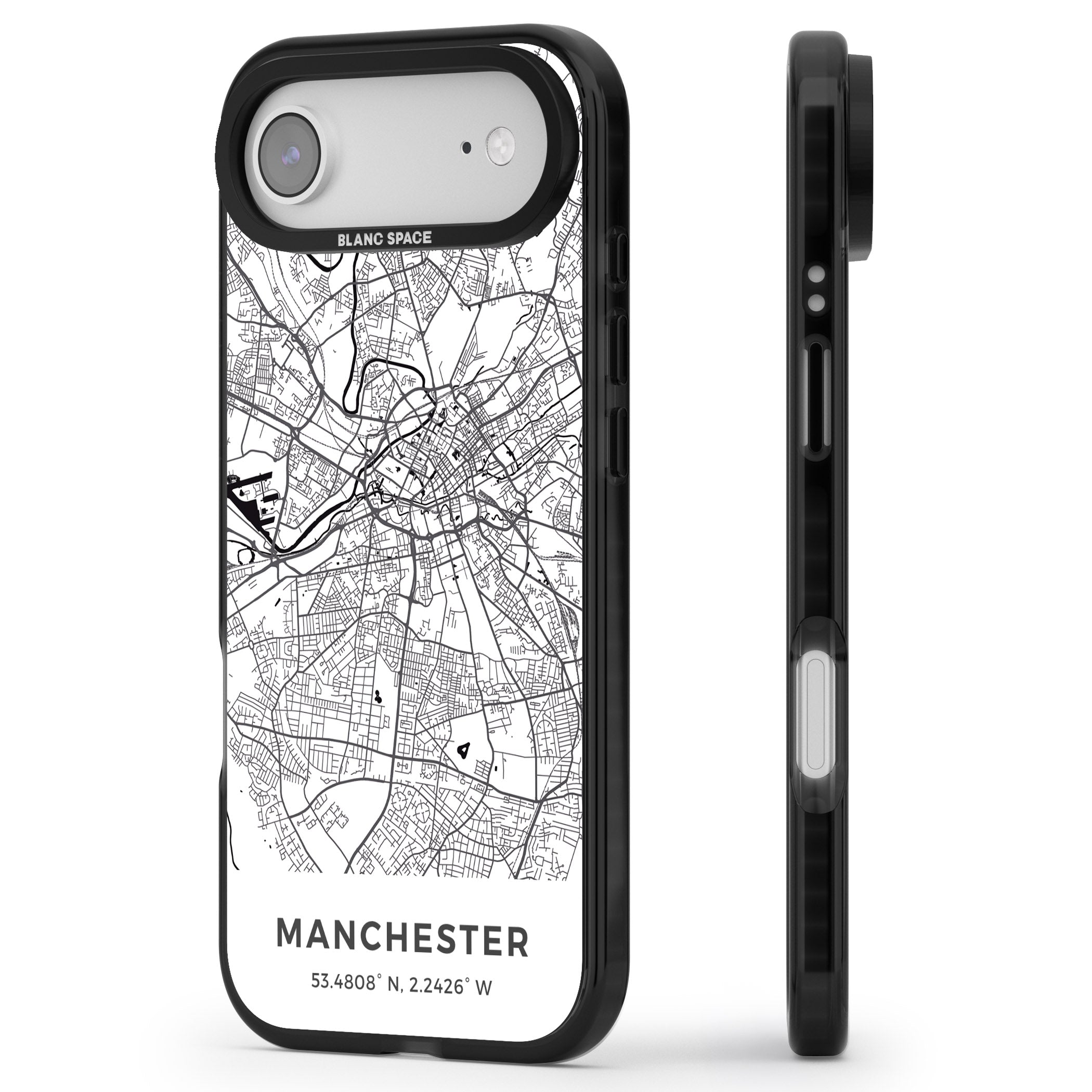 Manchester Map iPhone 17 Air Impact Black Phone Case Side Profile