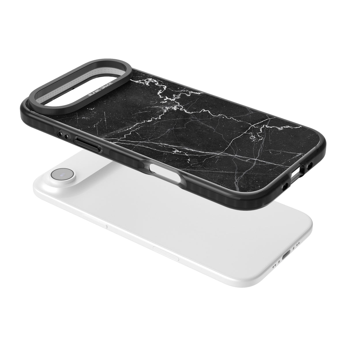 Bold Black Marble With White Texture iPhone Air Impact Black Phone Case angled