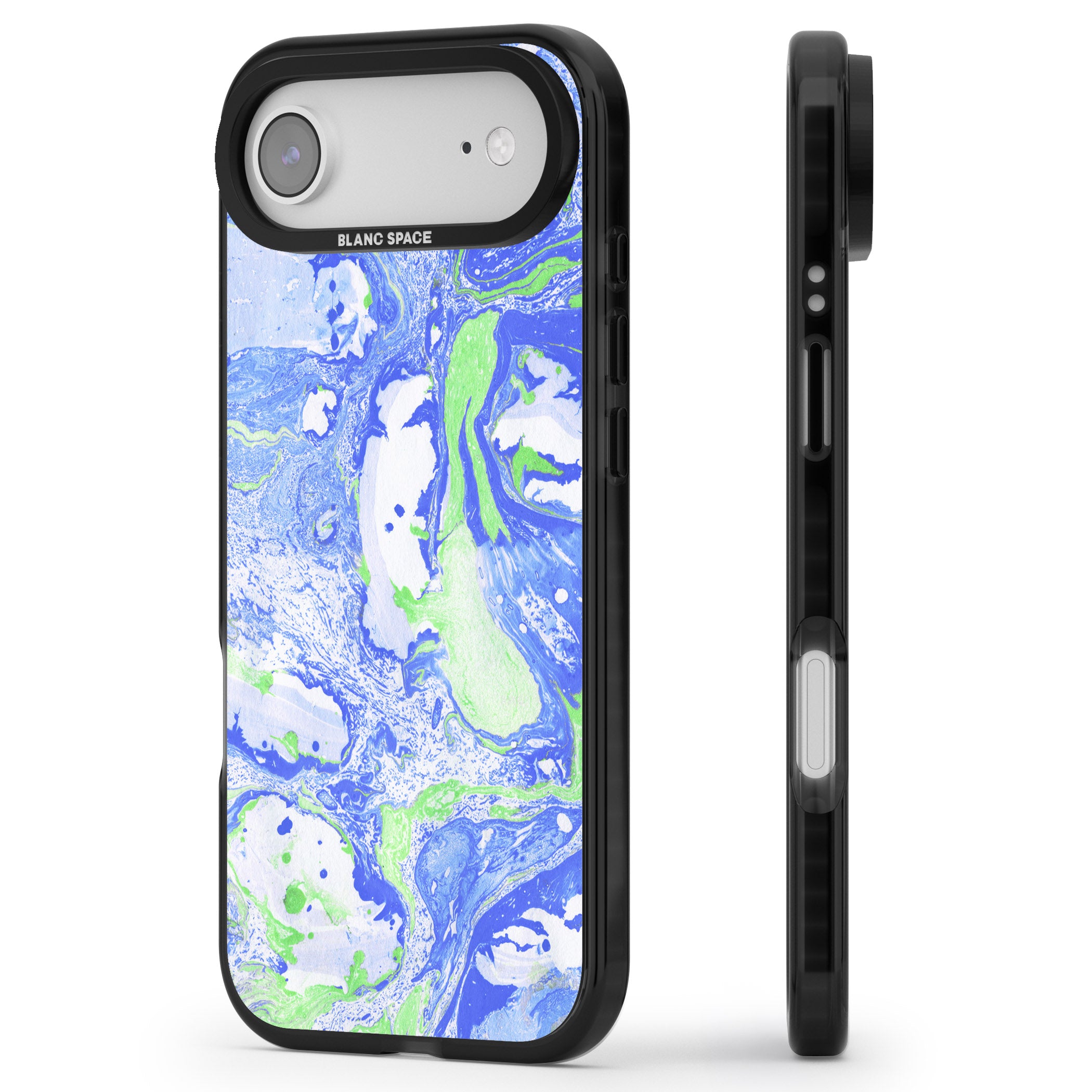 Dark Blue & Green Marbled Paper Pattern iPhone 17 Air Impact Black Phone Case Side Profile