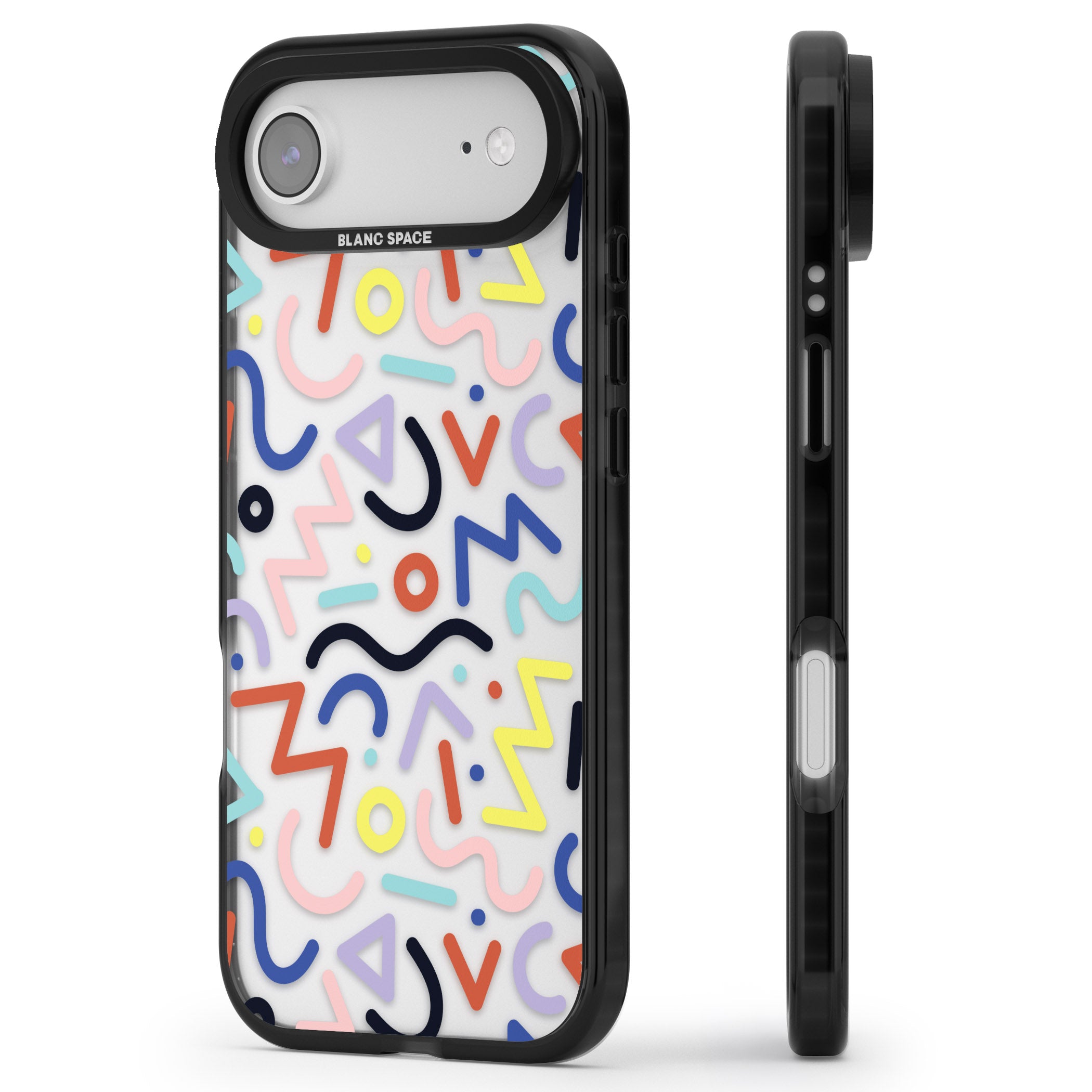 Memphis Retro Pattern iPhone 17 Air Impact Black Phone Case Side Profile