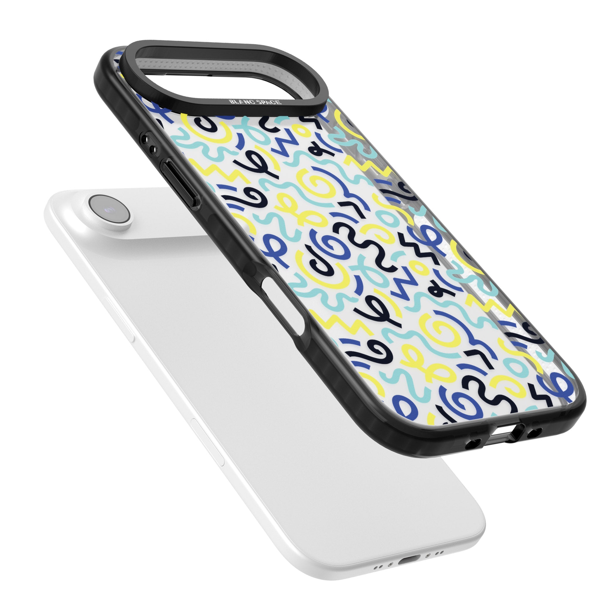 Blue & Yellow Memphis Retro iPhone 17 Air Impact Black Phone Case Colours