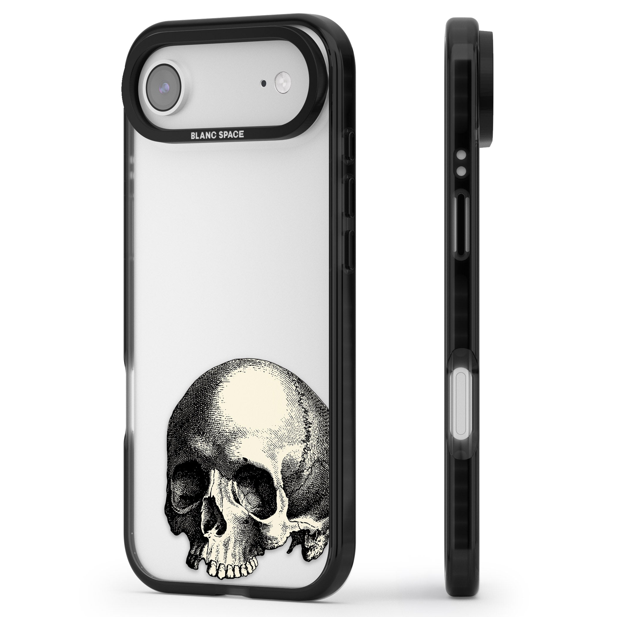 Minimal Vintage Skull iPhone 17 Air Impact Black Phone Case Side Profile