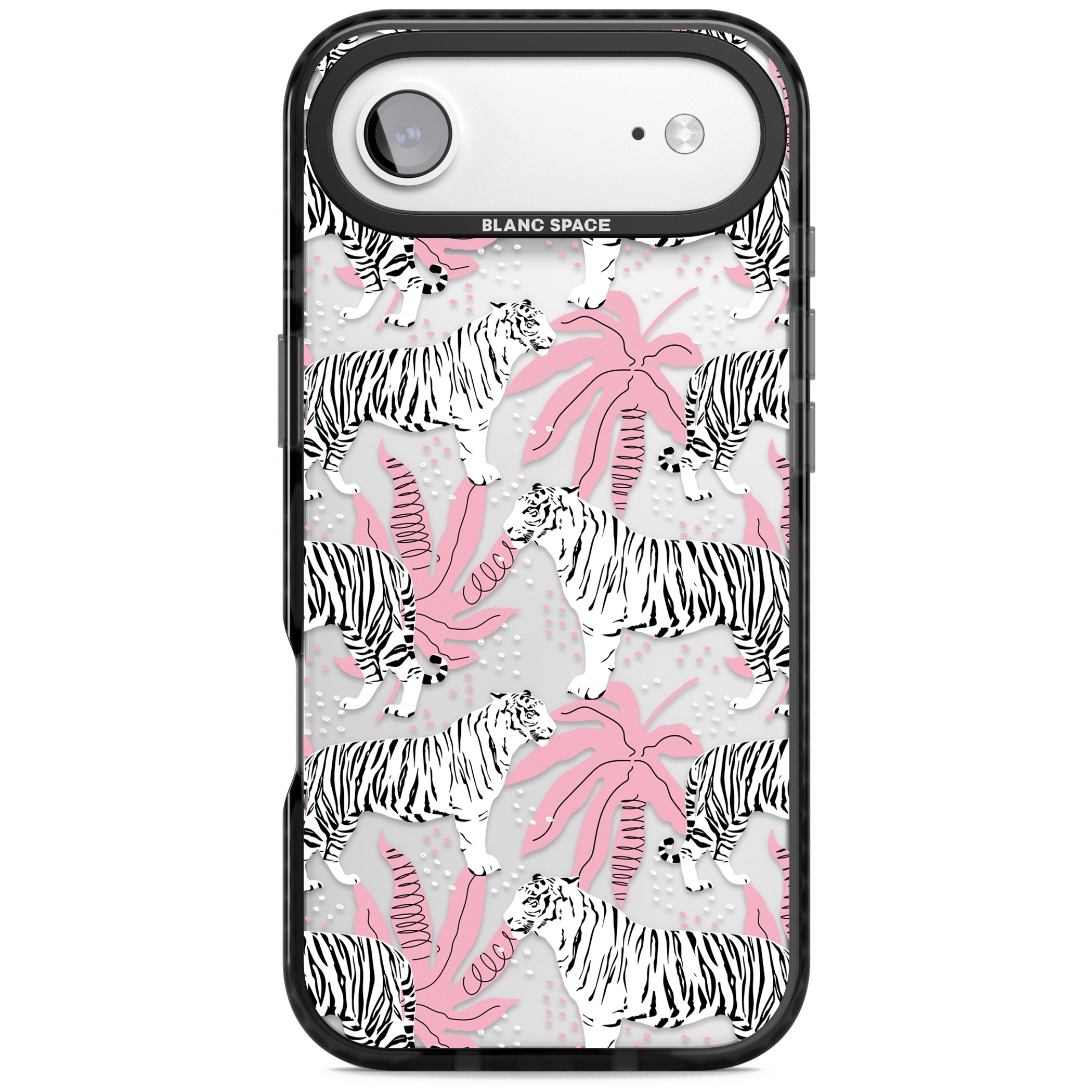 Pink & White Tropical Tigers iPhone 17 Air Impact Black Phone Case
