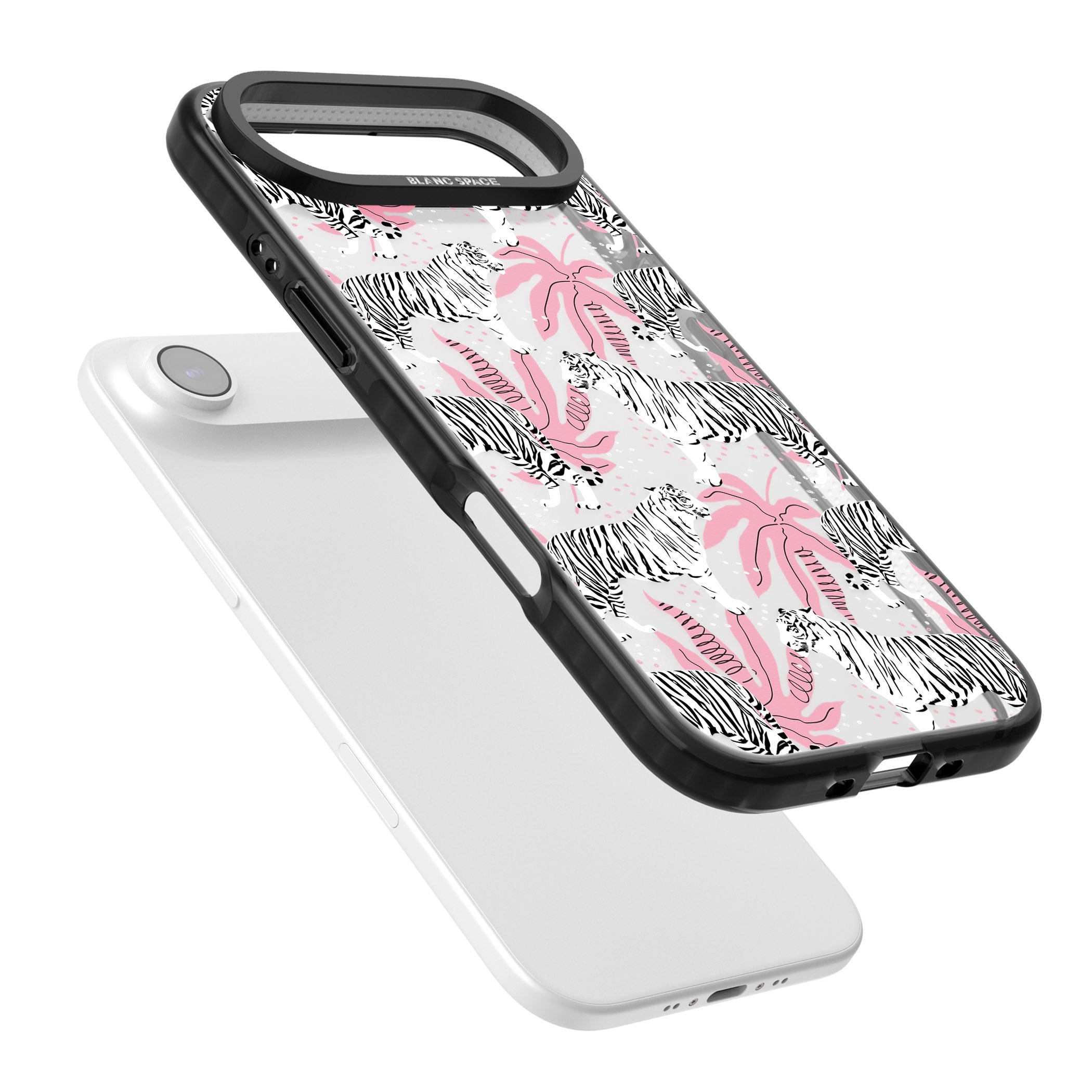 Pink & White Tropical Tigers iPhone 17 Air Impact Black Phone Case Colours