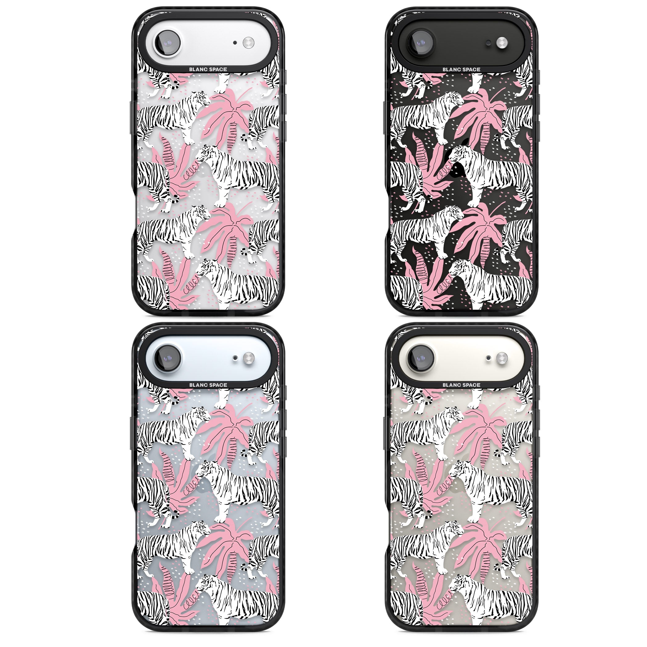 Pink & White Tropical Tigers iPhone 17 Air Impact Black Phone Case APT Impact Protection