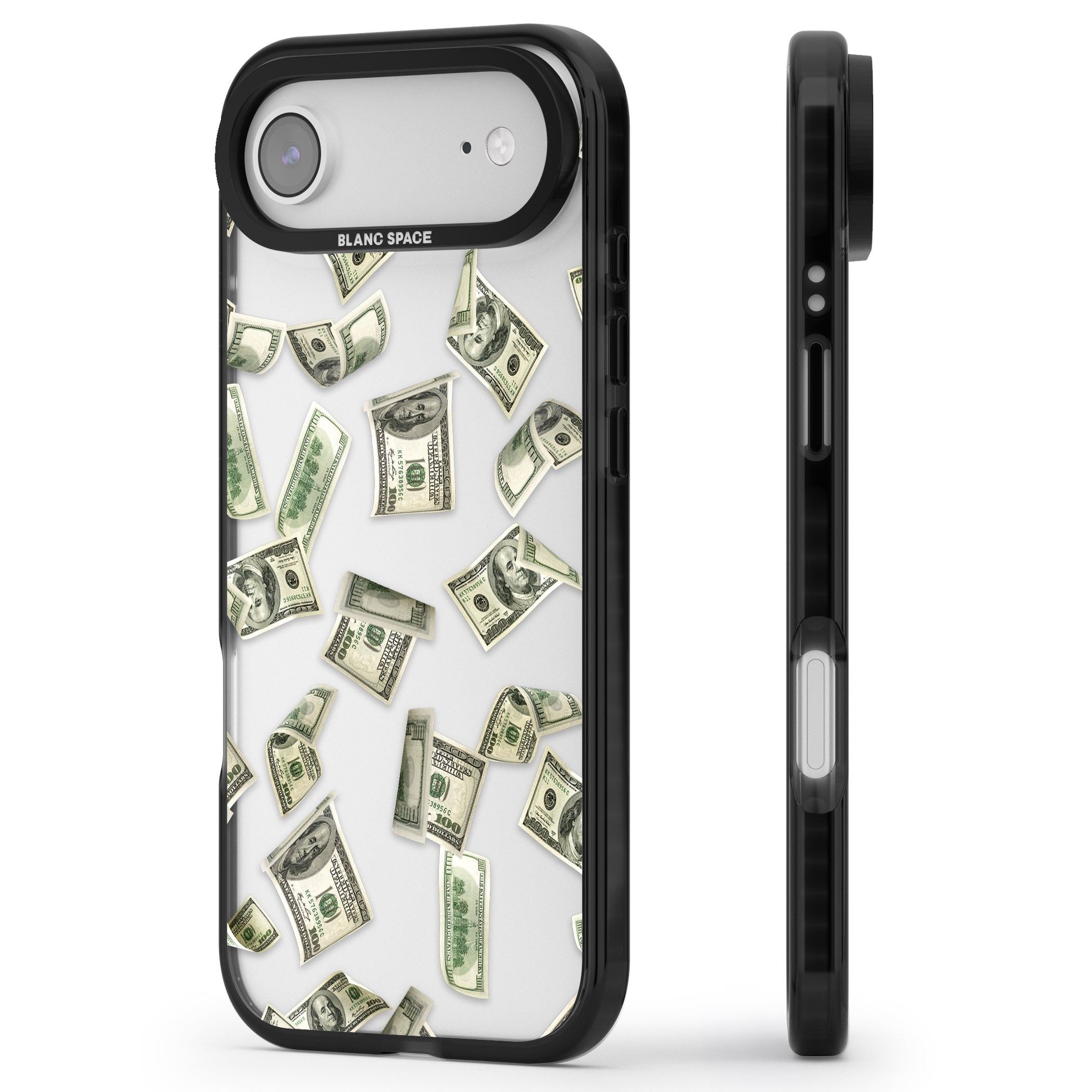 Falling Cash iPhone 17 Air Impact Black Phone Case Side Profile