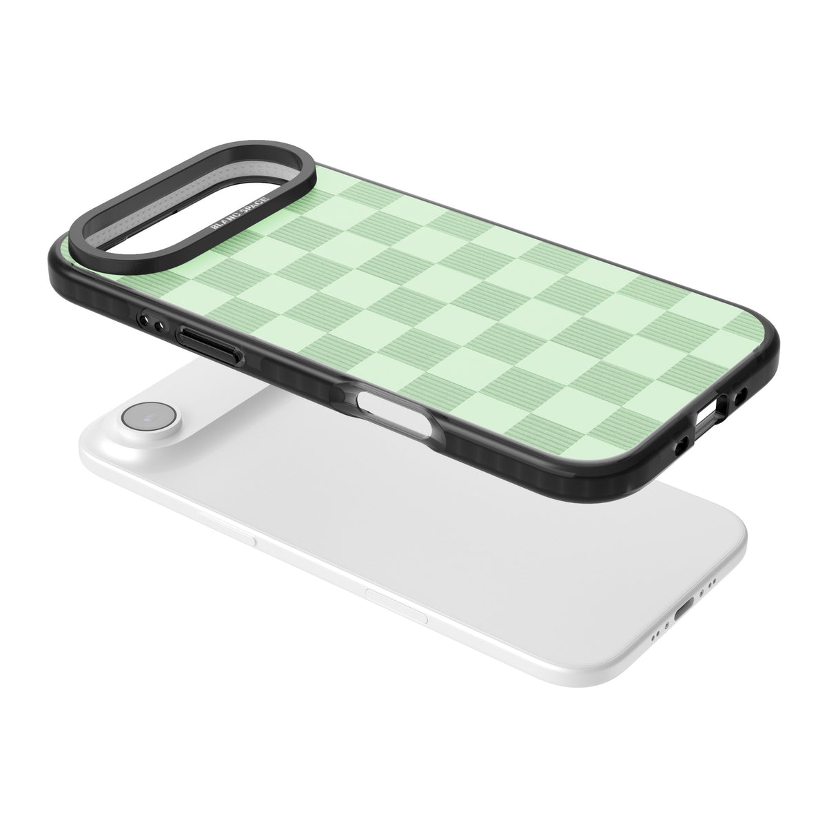 Seafoam Checkered iPhone Air Impact Black Phone Case angled